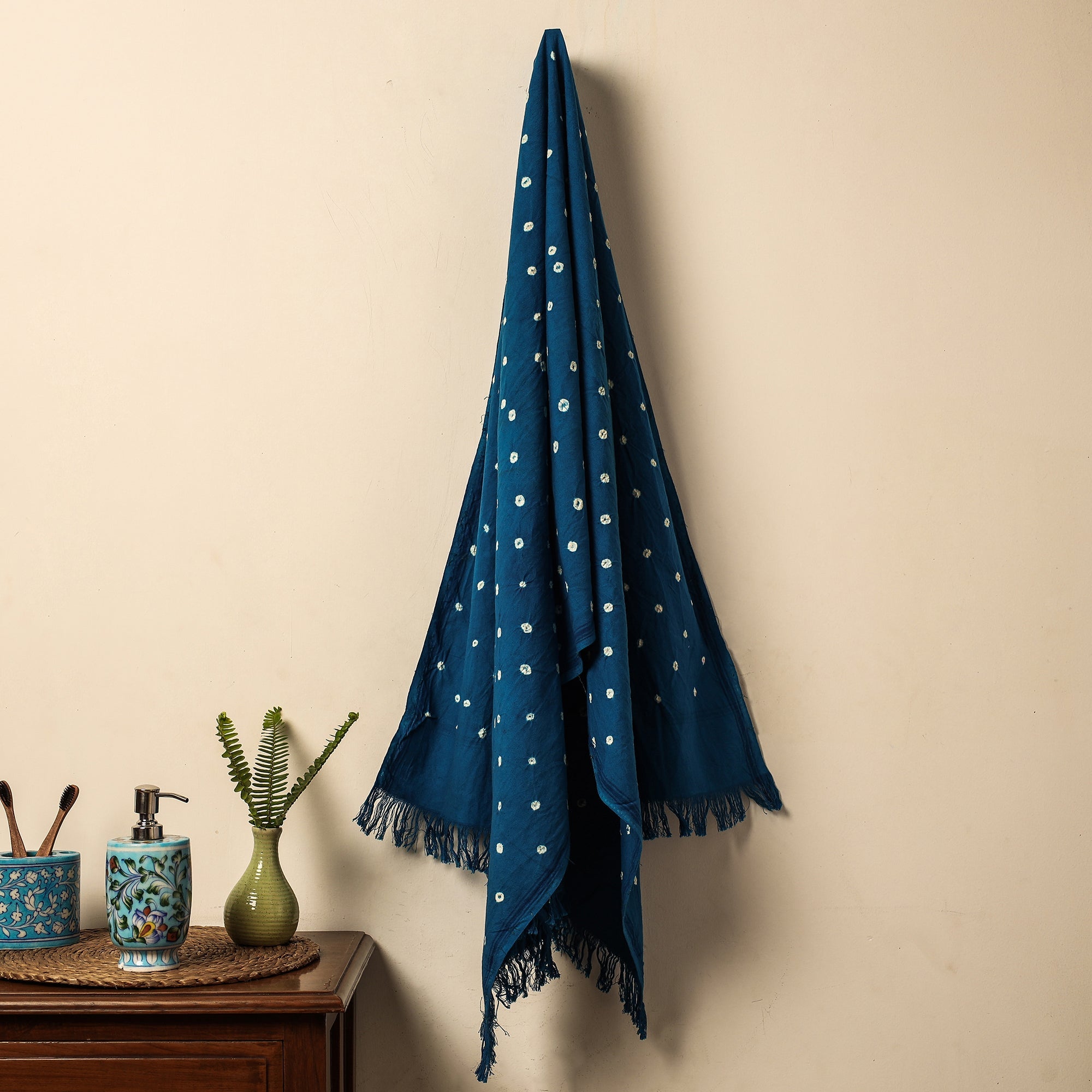 KACHCHH JI CHHAAP Blue - Bandhani Tie-Dye Handloom Cotton Towel