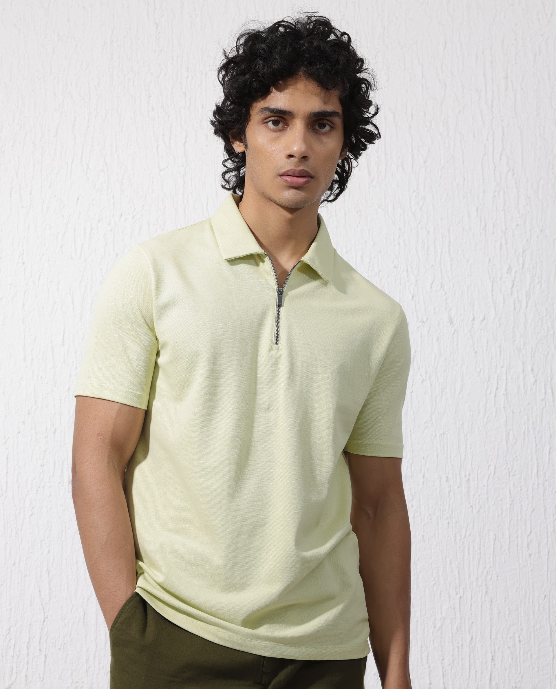 Rare Rabbit Mens Stan-2 Pastel Green Short Sleeve Solid Zipper Closure Polo T-Shirt - view 6