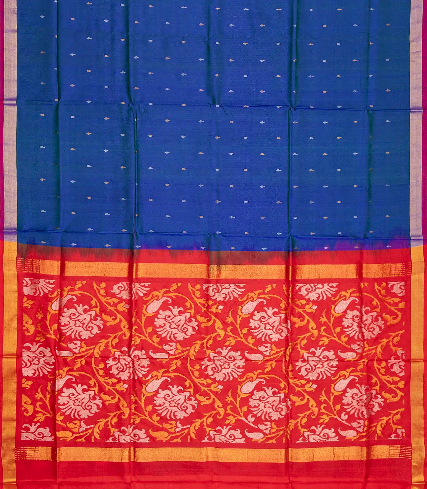 RmKV Dark Blue Handloom Uppada Silk Saree With Droplet Buttas - view 2