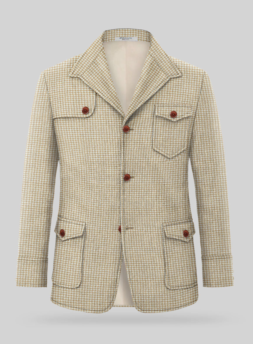 StudioSuits Highlander Heavy Beige Houndstooth Hunter Style Tweed Jacket