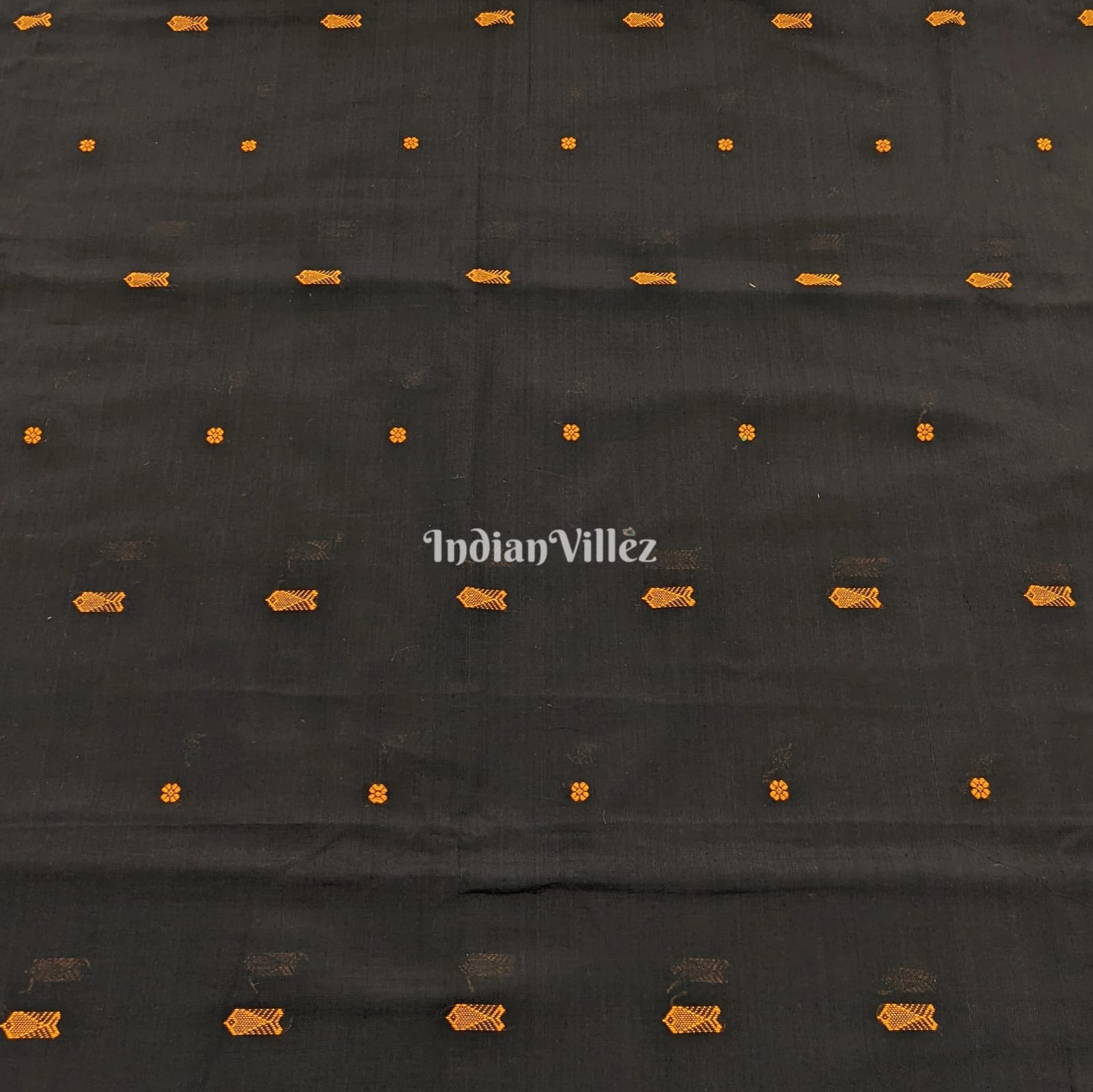IndianVillèz Black Fish & Flower Motif Odisha Ikat Bomkai Cotton Fabric - view 2