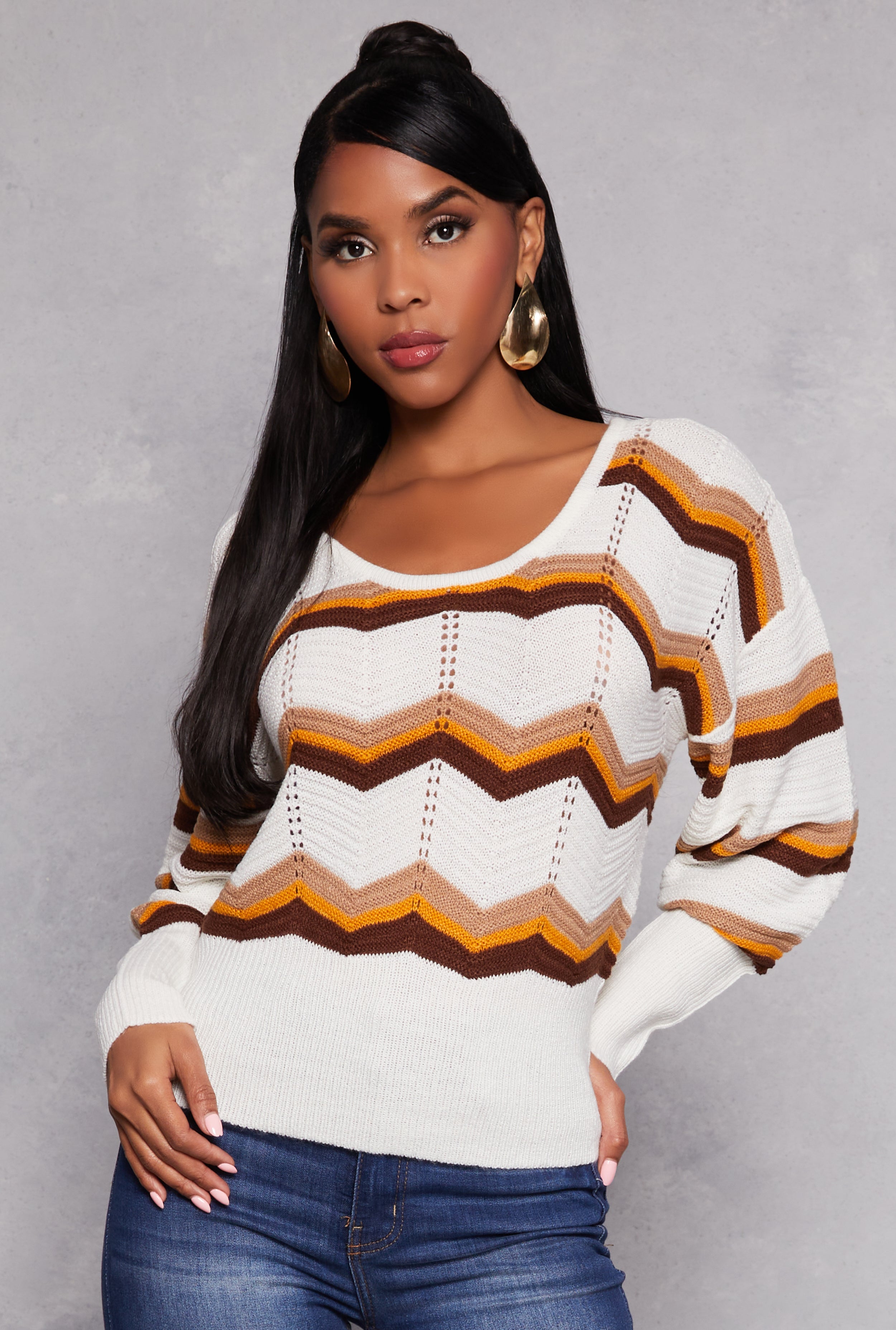 Rainbow Shops Chevron Stripe Caged Back Sweater