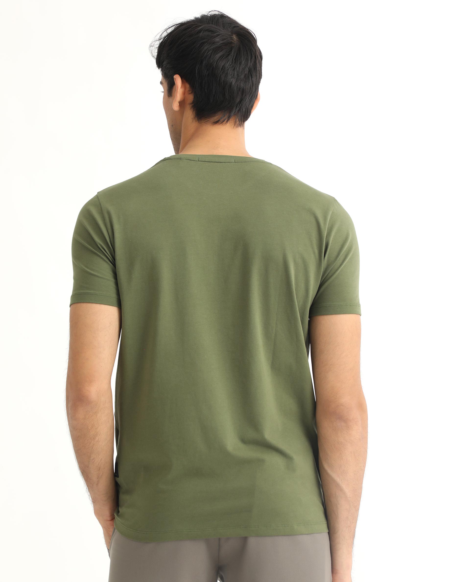 Rare Rabbit Men's Quet Olive Crew Neck With Botanical Chest Graphic Half Sleeves Slim Fit T-Shirt - view 8