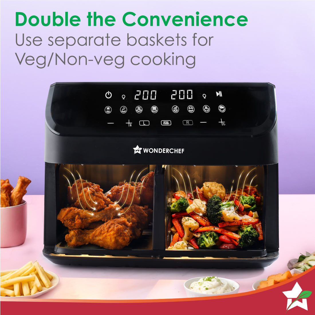 Wonderchef Regenta Digital Air Fryer with Dual Basket | 2000W, 9L. - view 3