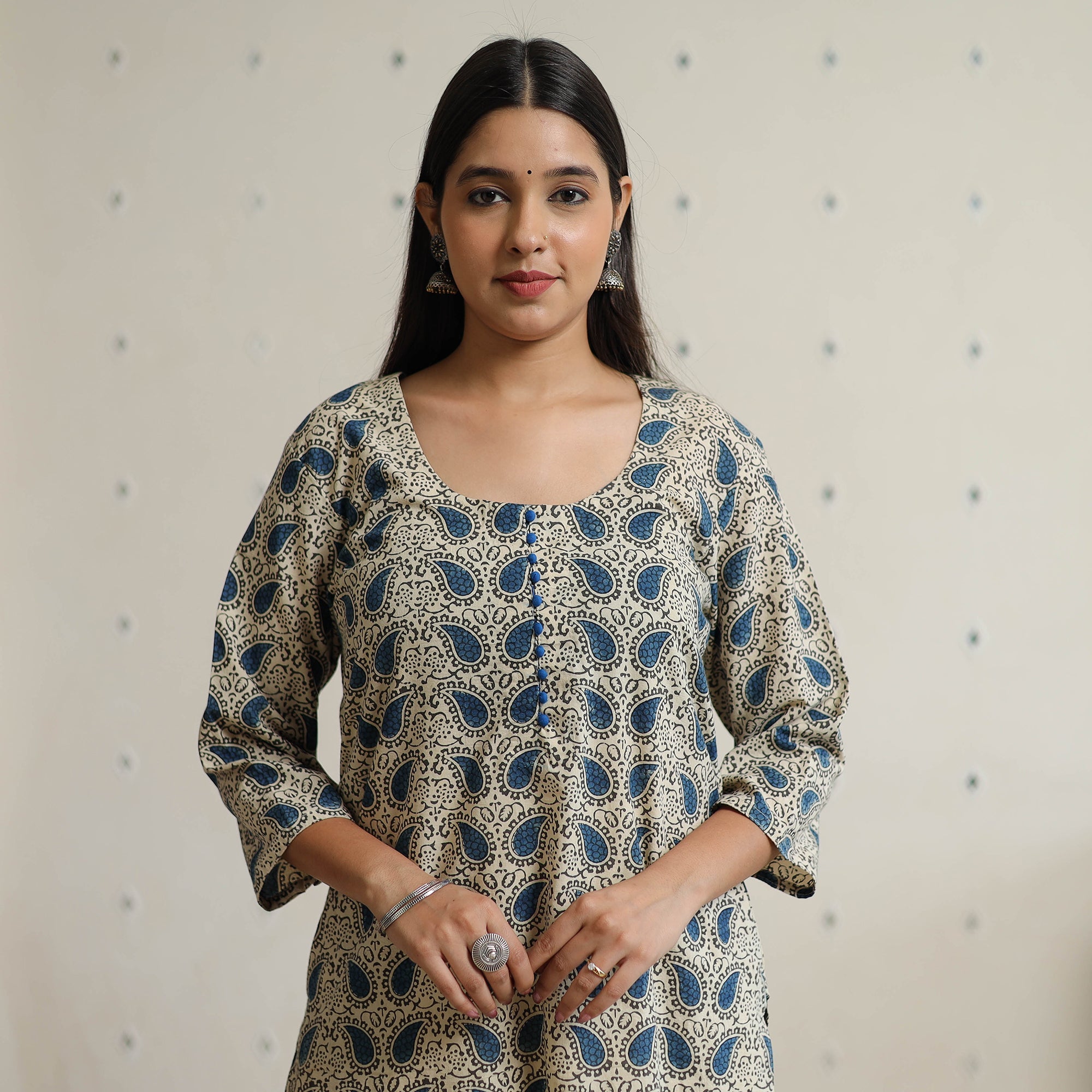 ITOKRI CASUALS Beige - Ajrakh Block Printed Long Straight Kurta 51