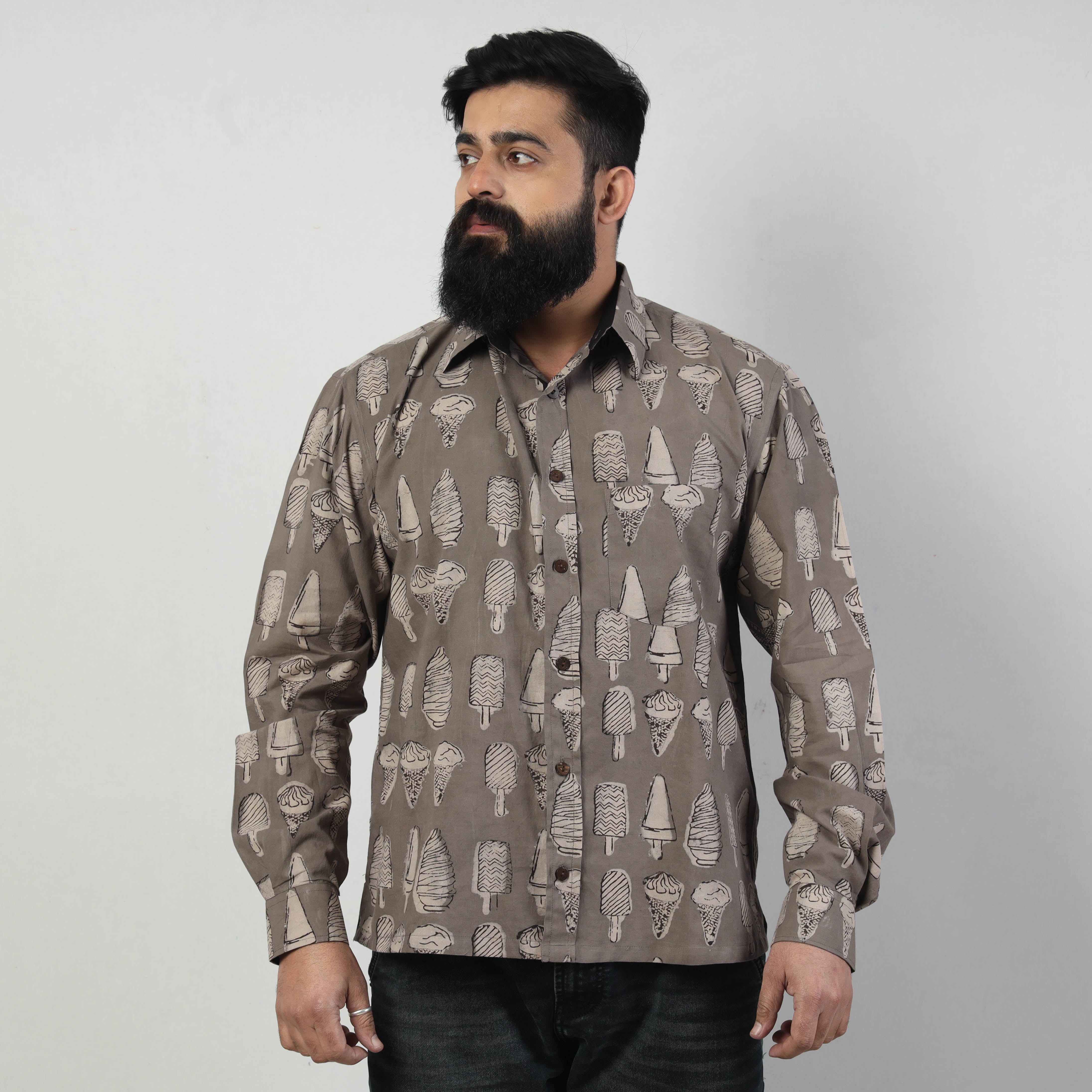 BINDAAS UNLIMITED Brown - Bindaas Block Art Printed Cotton Men Full Sleeve Shirt