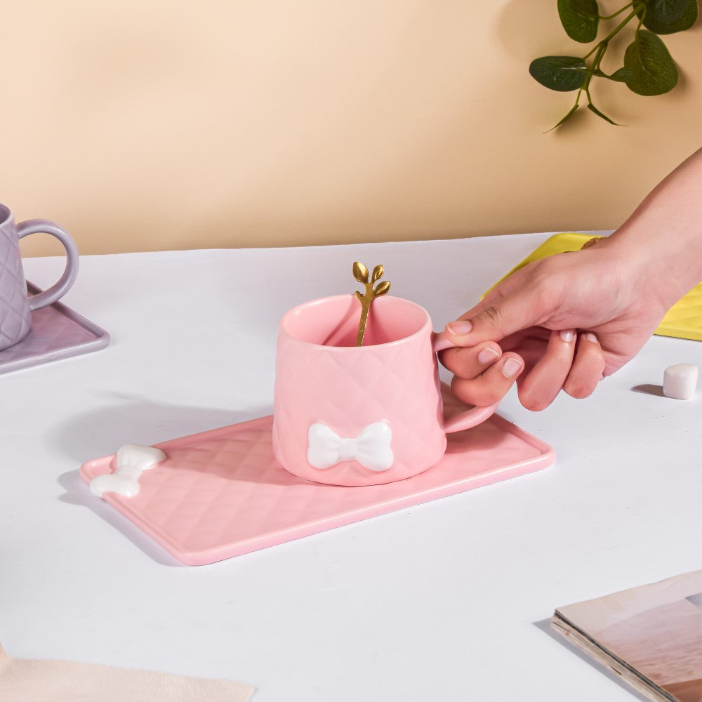 Nestasia Bow Cup With Rectangular Plate Pink 260 ml - view 2