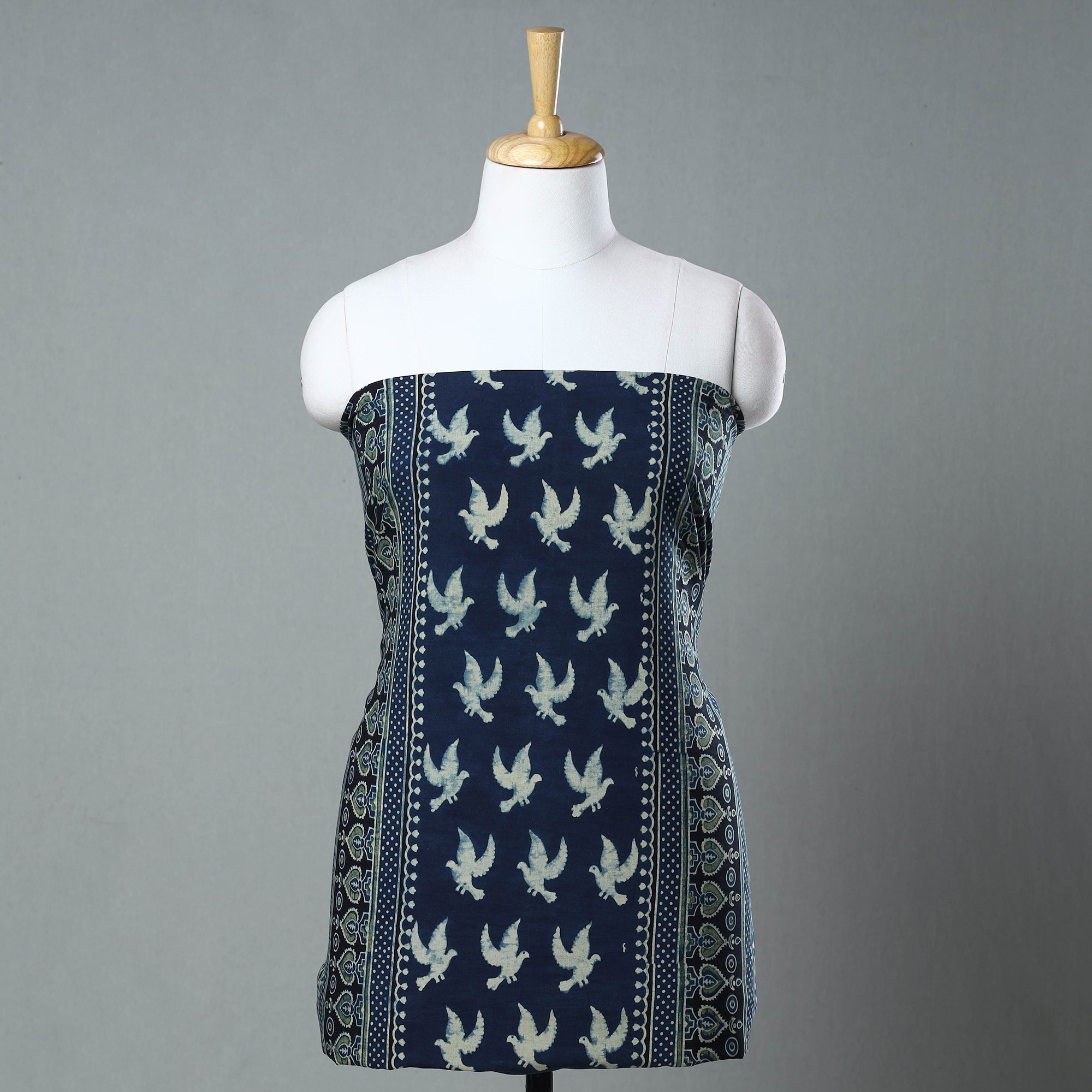 RIYAZ ABDULMAJID KHATRI - AJRAKH Blue - Ajrakh Block Printed Cotton Kurta Material - 3 meter