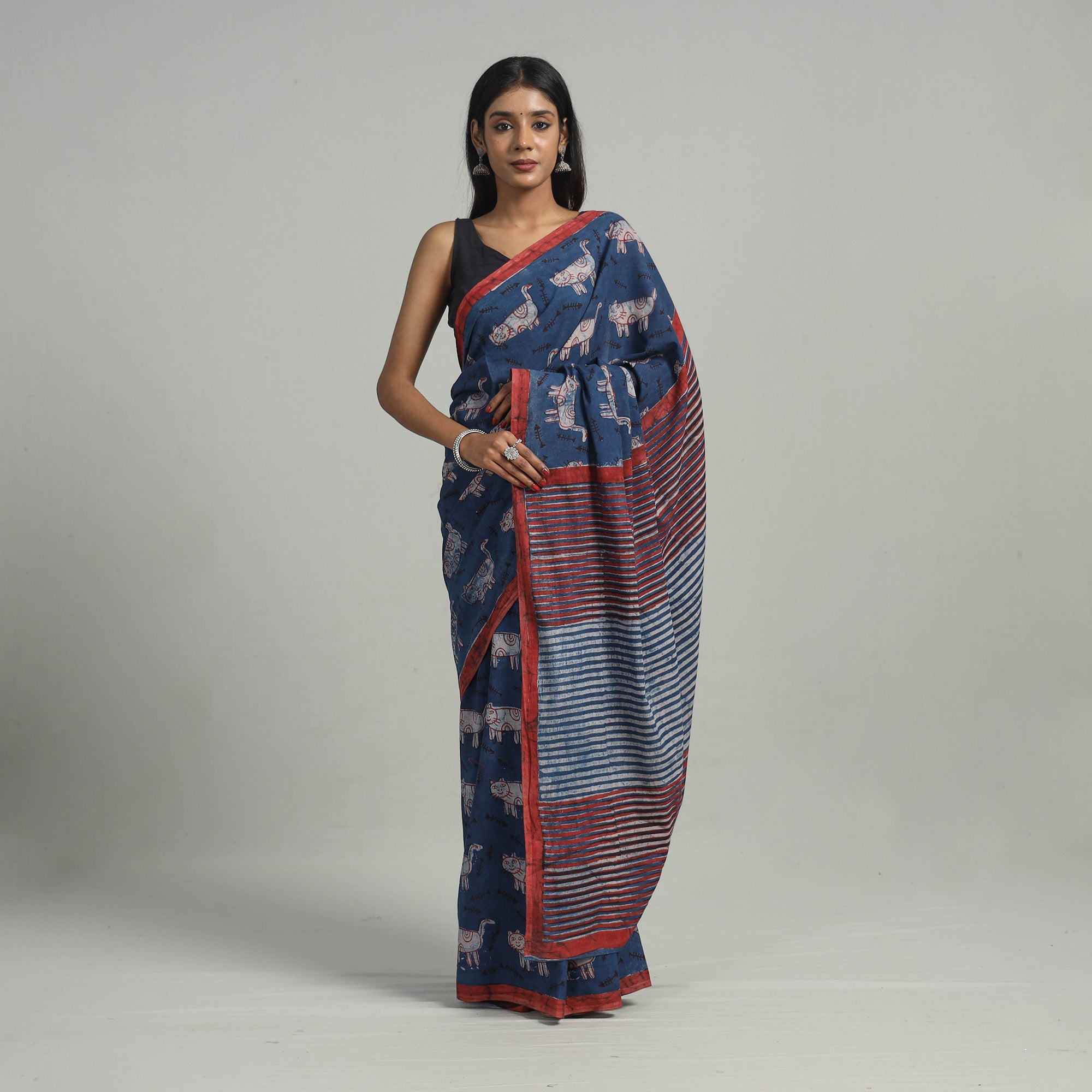 BINDAAS UNLIMITED Bindaas Natural Dyed Block Print Cotton Saree 03