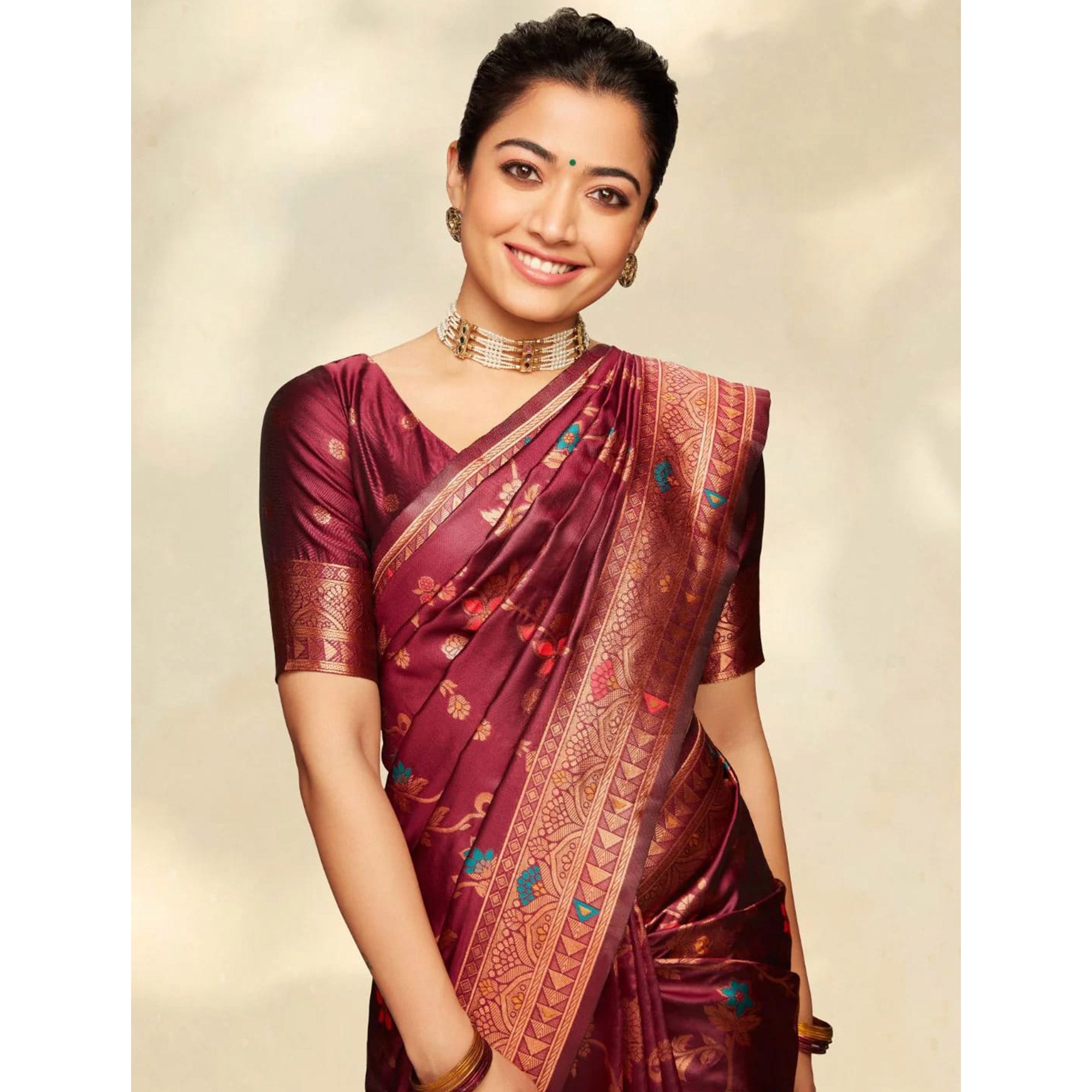 Peachmode Maroon Floral Woven Art Silk Saree – Women's - view 5
