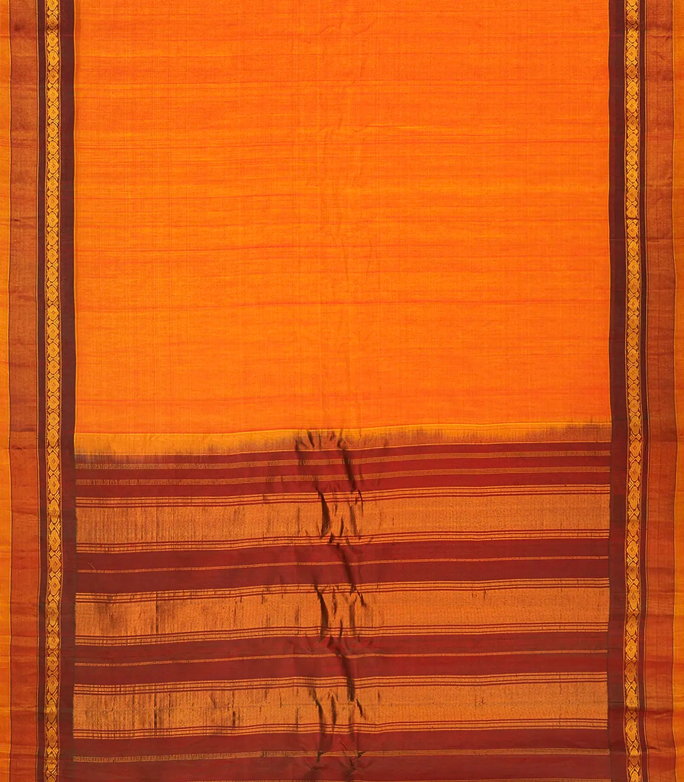 RmKV Orange Handloom Gadwal Cotton Saree With Flower Bud Motifs-Orange - view 2