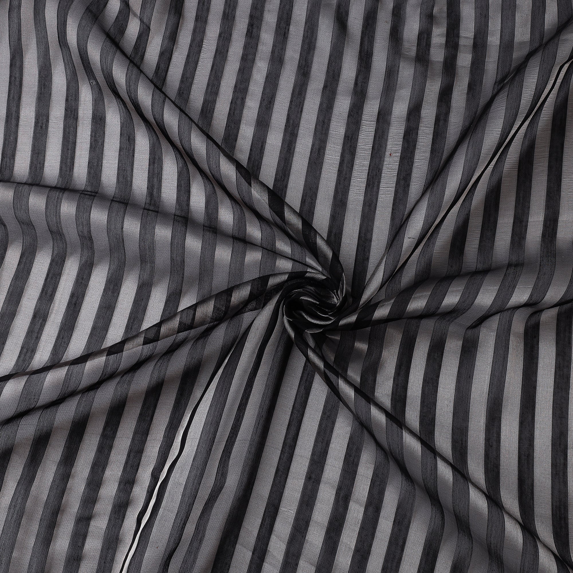 CHANDERI BY RAUPH KHAN Black - Traditional Chanderi Silk Handloom Zari Stripes Fabric