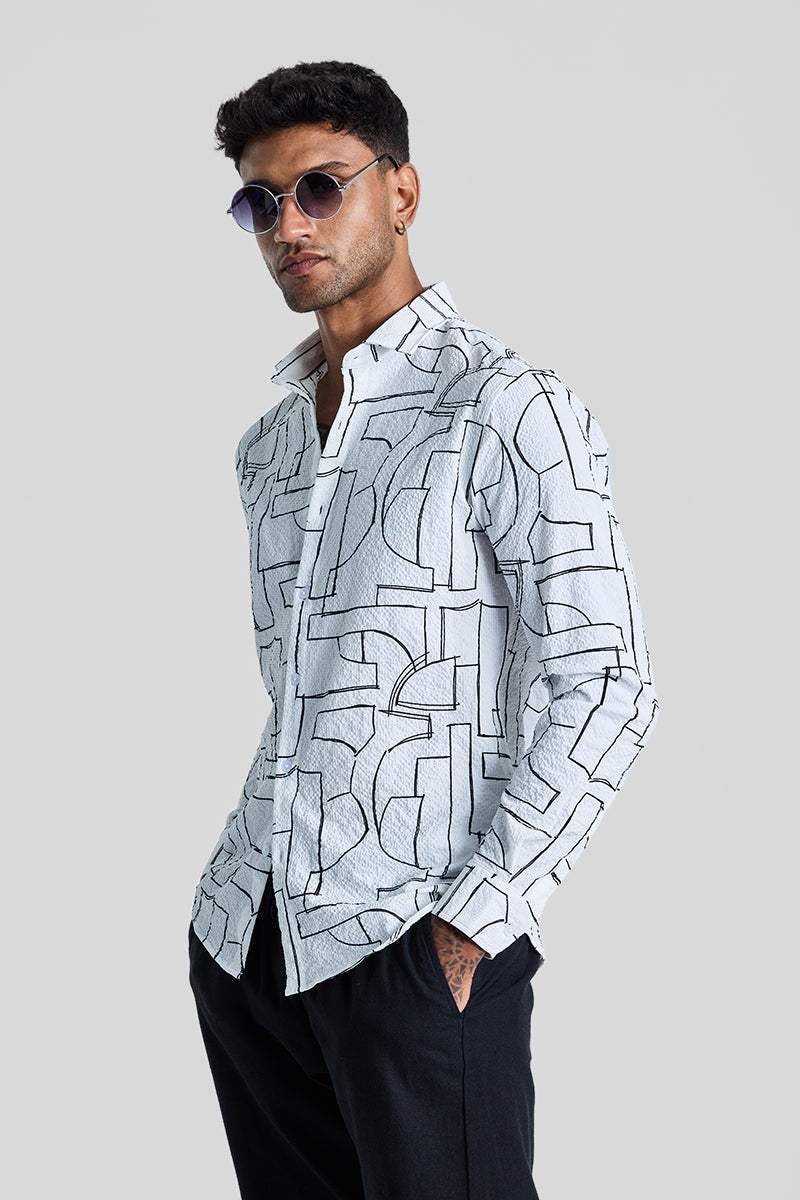 SNITCH White Textured Abstract Shirt - view 5