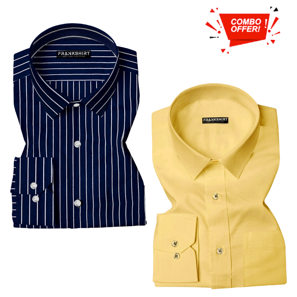 BlackTree Pack of 2 Cotton Shirt for Man (Black White with Lemon)