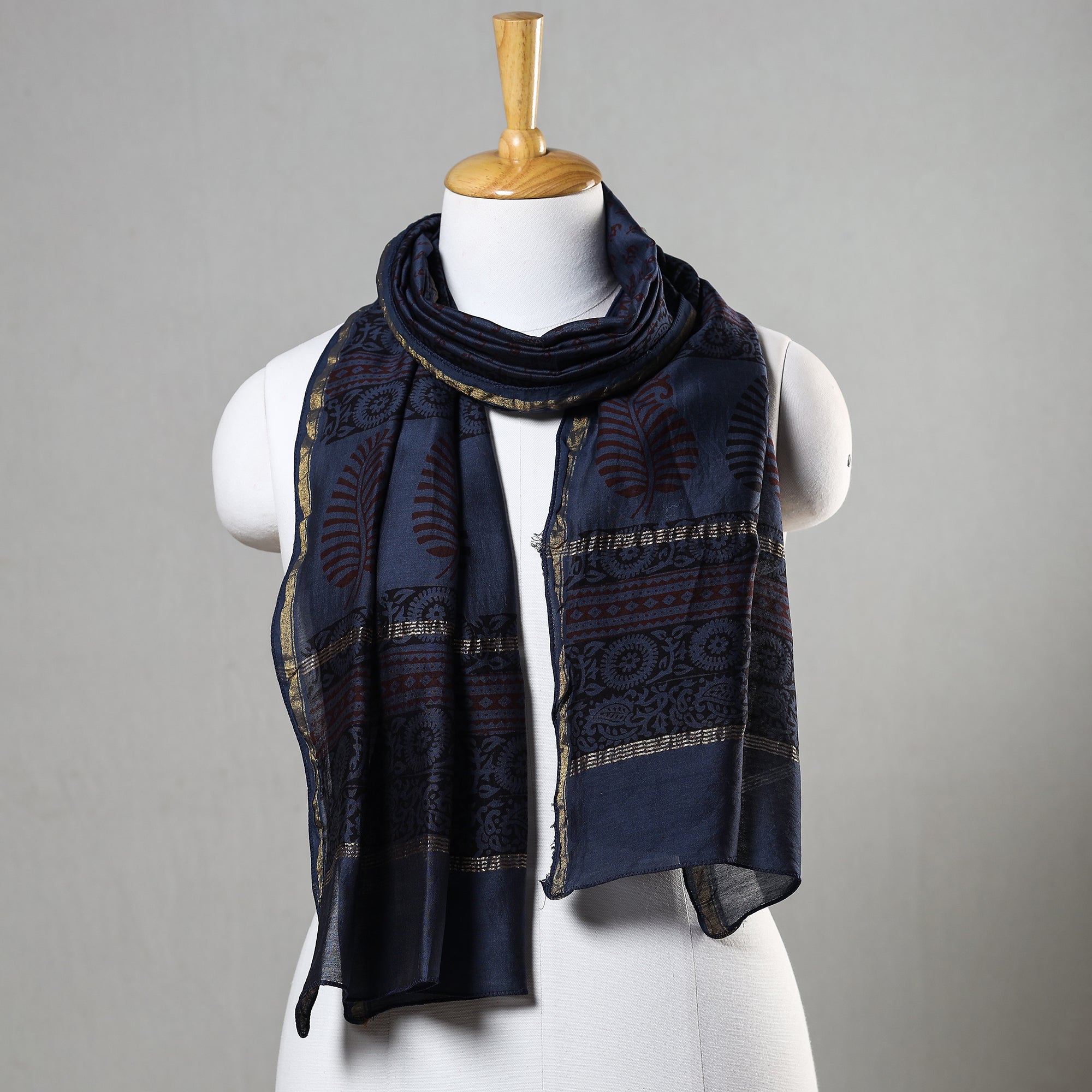 BAGH PRINTS BY YAKOOB KHATRI Blue - Bagh Hand Block Printed Chanderi Silk Stole