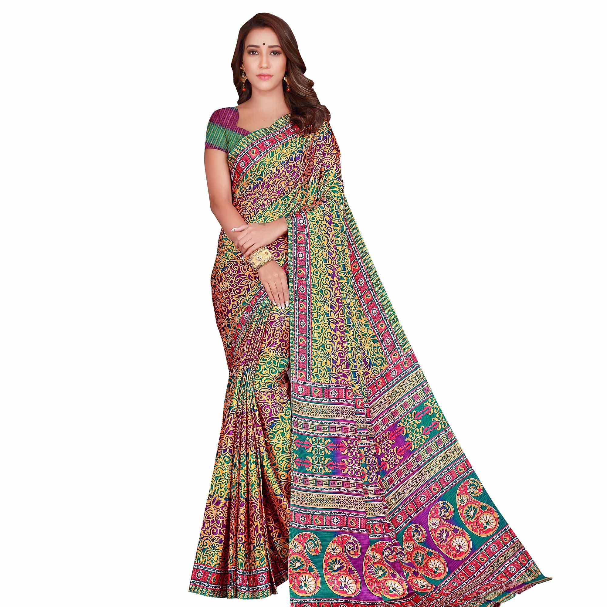 Peachmode Classy Multi Colored Casual Wear Printed Silk Crepe Saree