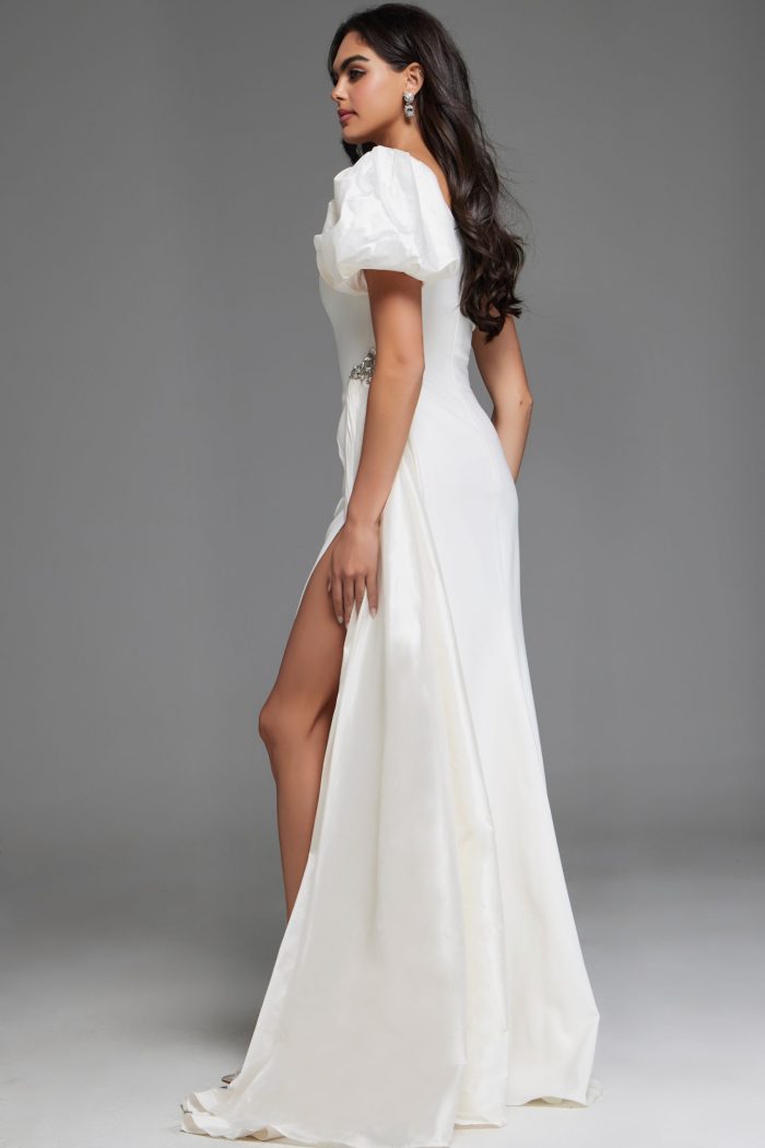 Jovani 44299 Long High Slit Wedding Dress – Off-White - view 2