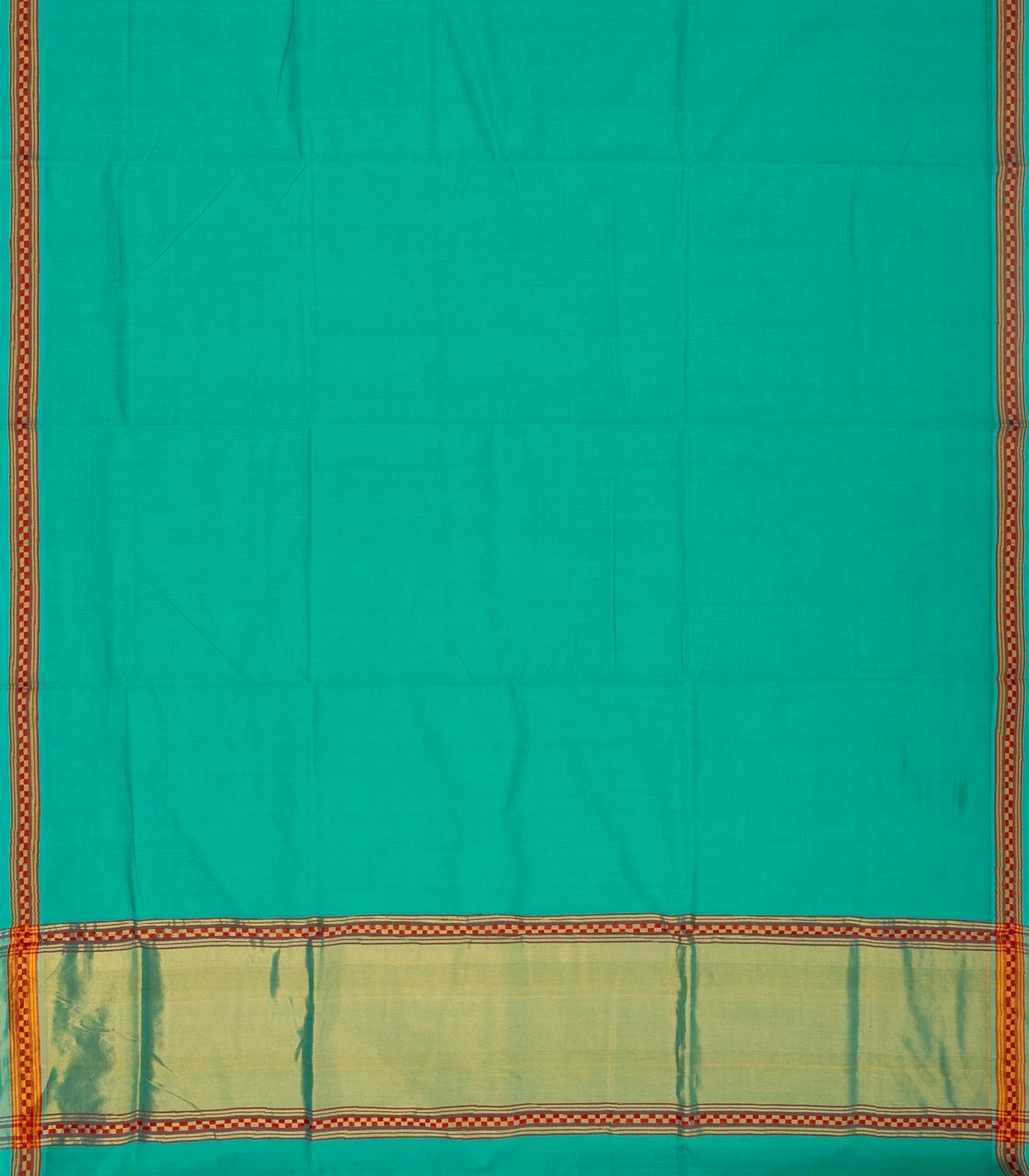 RmKV Turquoise Handloom Venkatagiri Cotton Saree With Checked Border - view 2