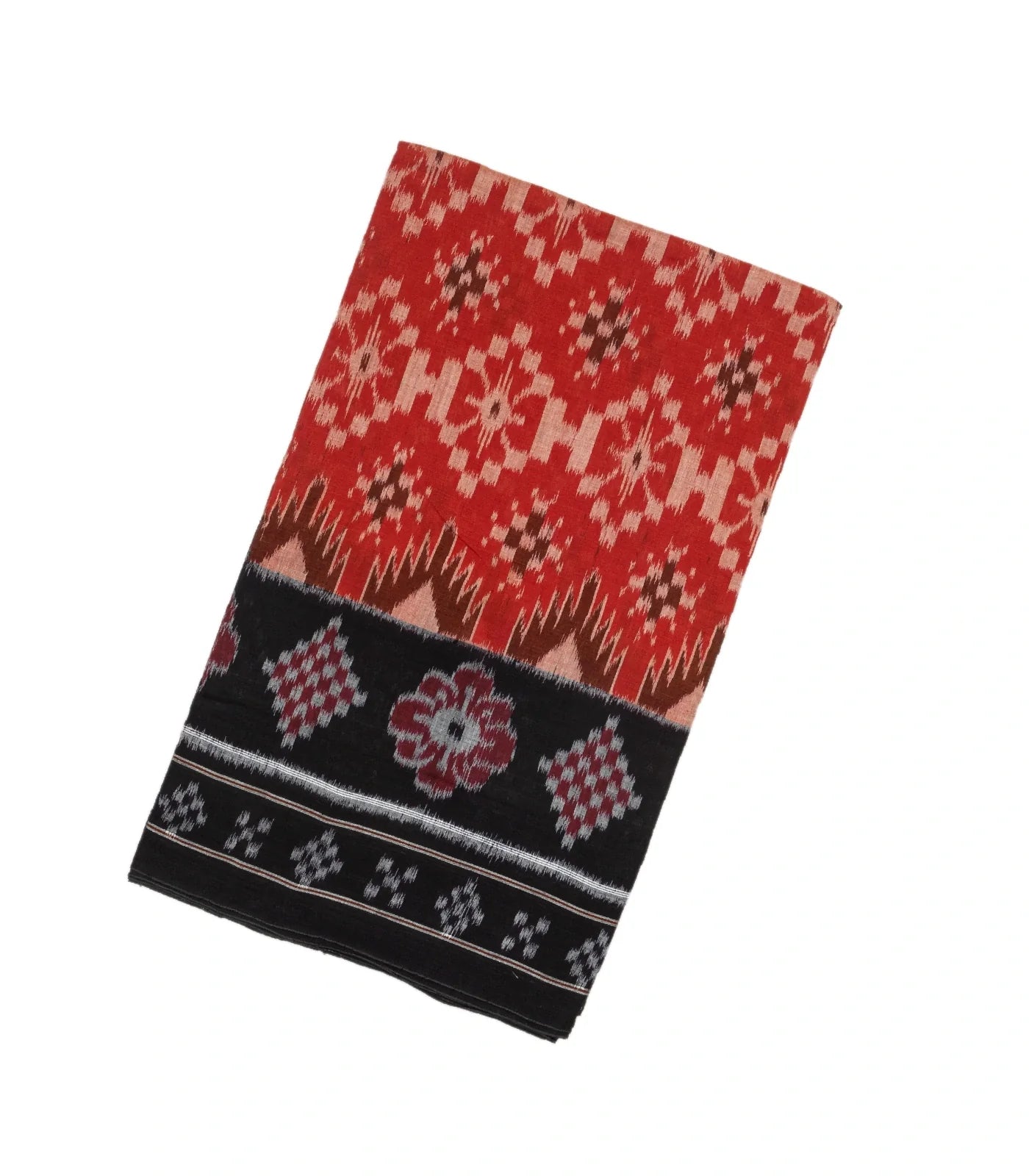 RmKV Red Handloom Orissa Cotton Saree With Tie & Dye Floral Motifs