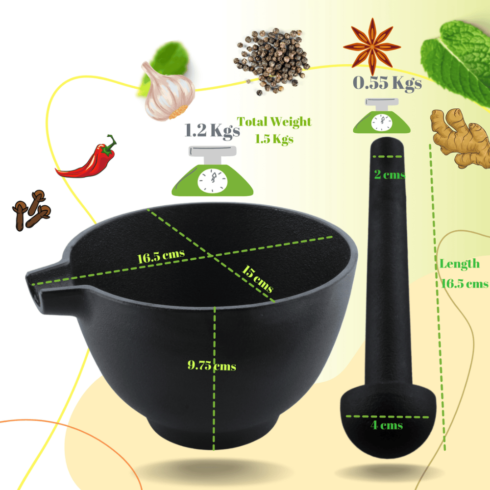 Trilonium Pre-Seasoned Cast Iron Khal batta | Mortar and Pestle - Herbs and spice masher | Black - view 2