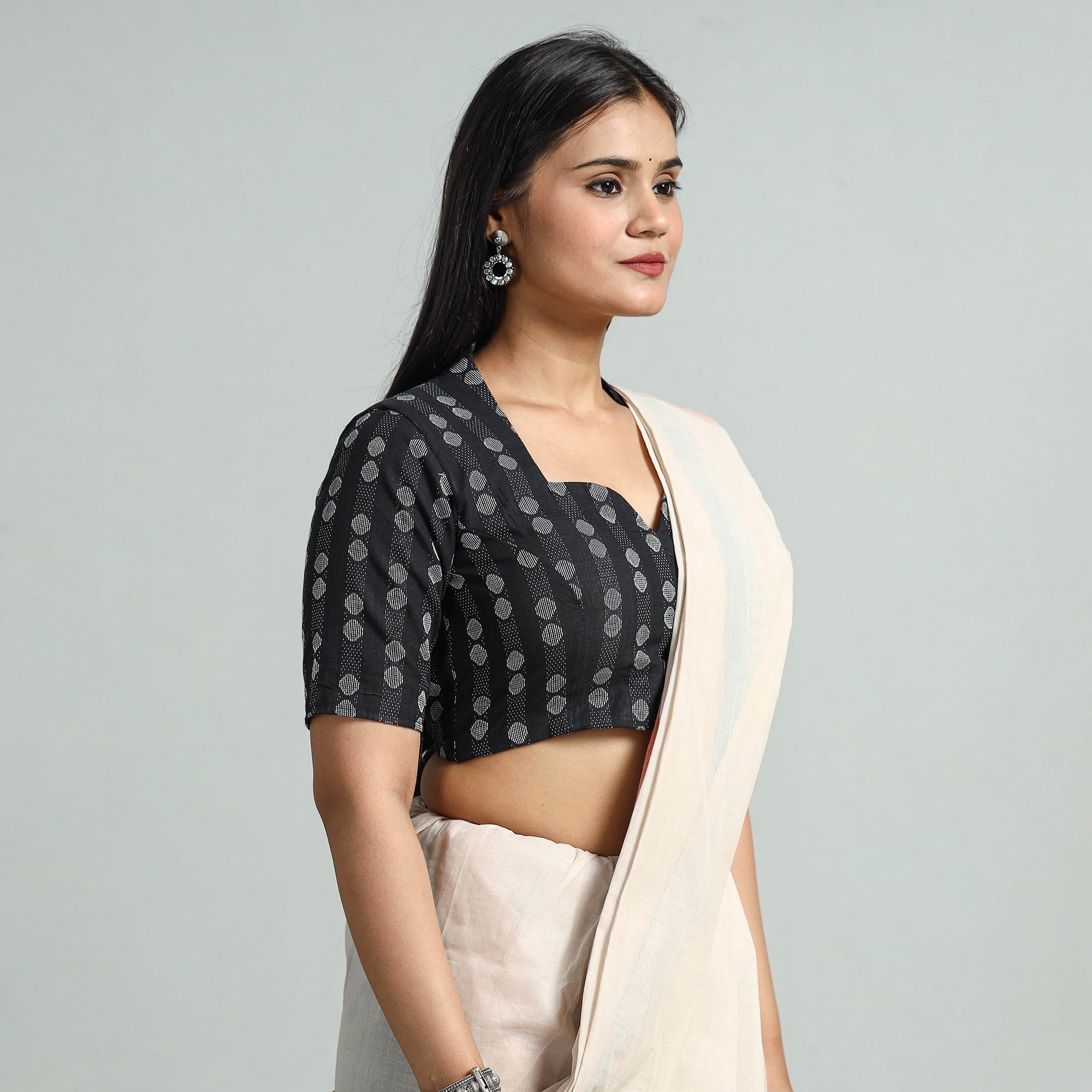 ITOKRI CASUALS Black - Jacquard Weave Cotton Stitched Blouse 07 - view 2