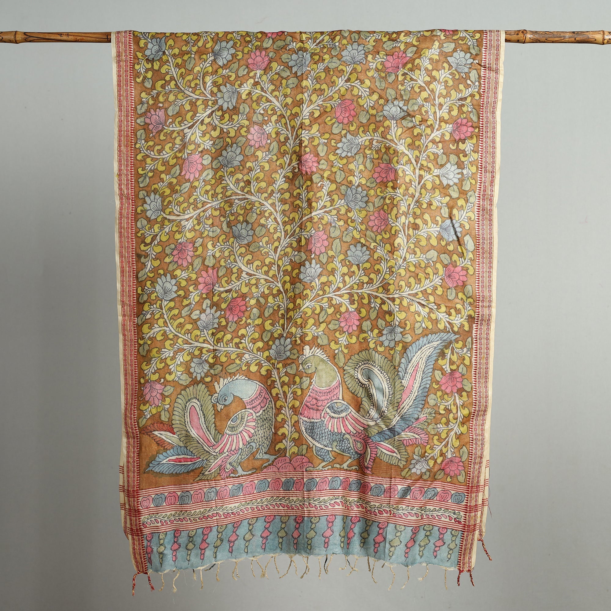 SOUTH KARGHA Brown - Pure Tussar Silk Pen Work Srikalahasti Kalamkari Dupatta with Dobby Border 125 - view 5