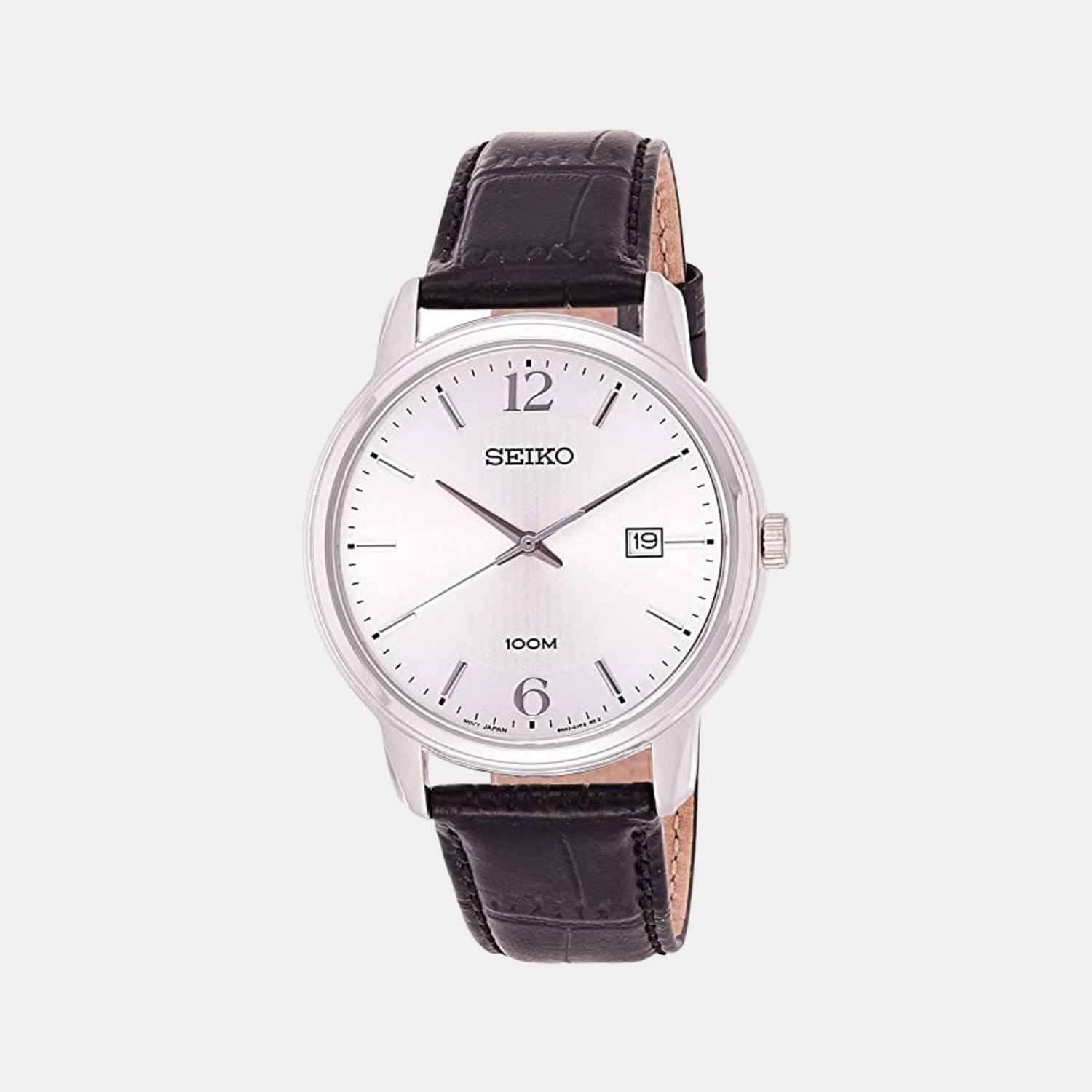 Seiko Dress Men Quartz White Dial Analog Leather Watch SUR265P1