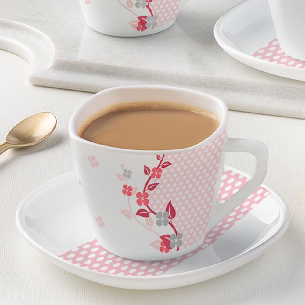 My Borosil Larah by Borosil Viola Pink Square Cup n Saucer Set