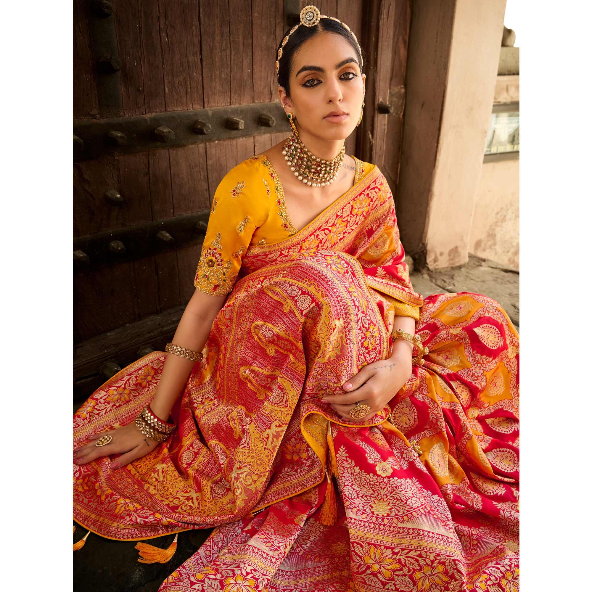 Peachmode Multicolor Festive Wear Woven Silk Saree - view 2