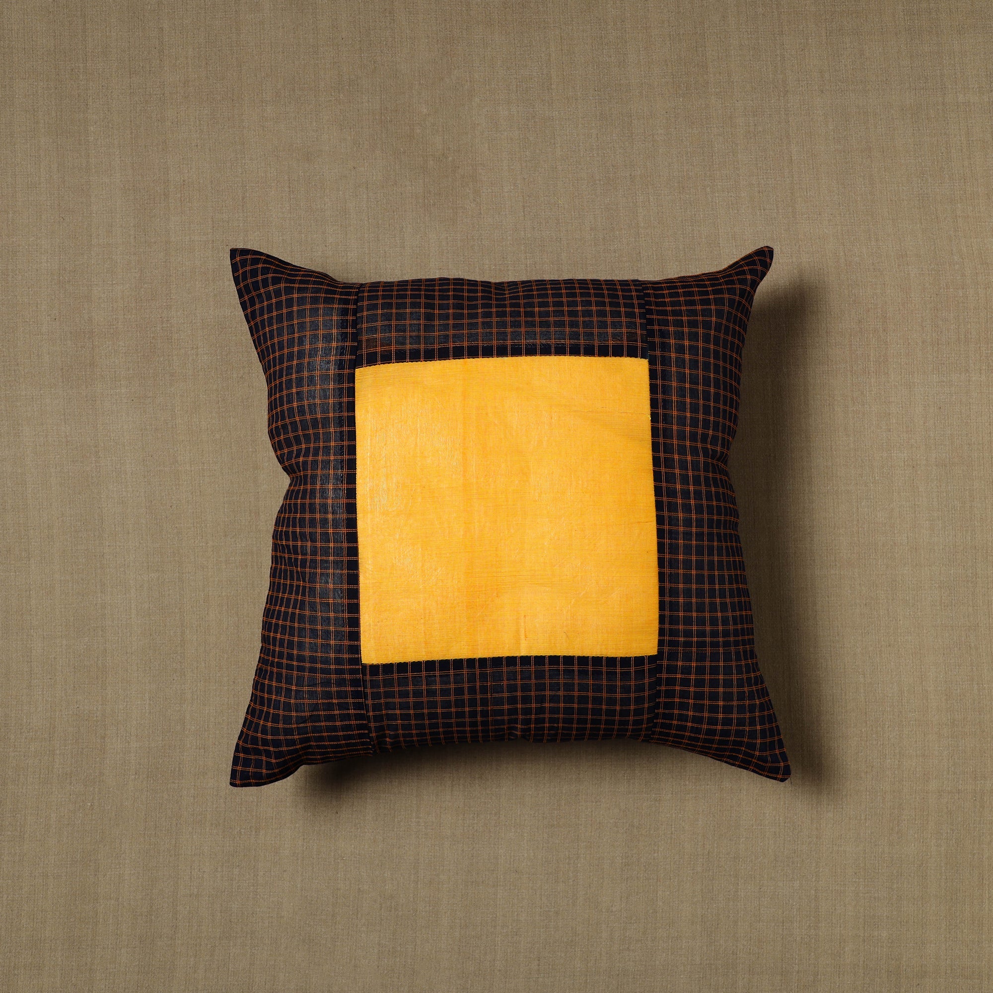 NOORI BAZAR Black - Patchwork Cotton Kanchipuram Cushion Cover (16 x 16 in) 33