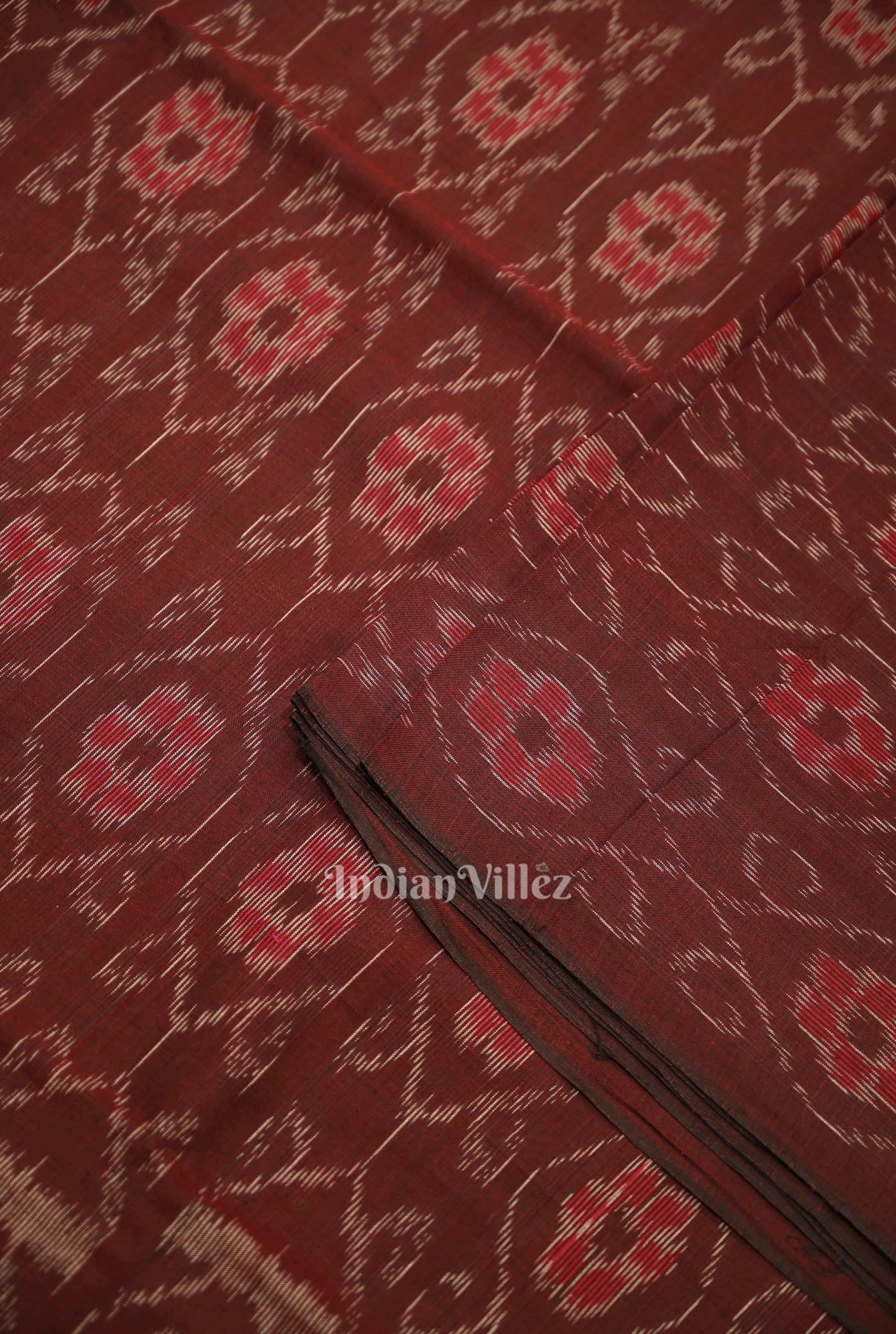 IndianVillèz Coffee Floral Theme Sambalpuri Ikat Cotton Fabric - view 2