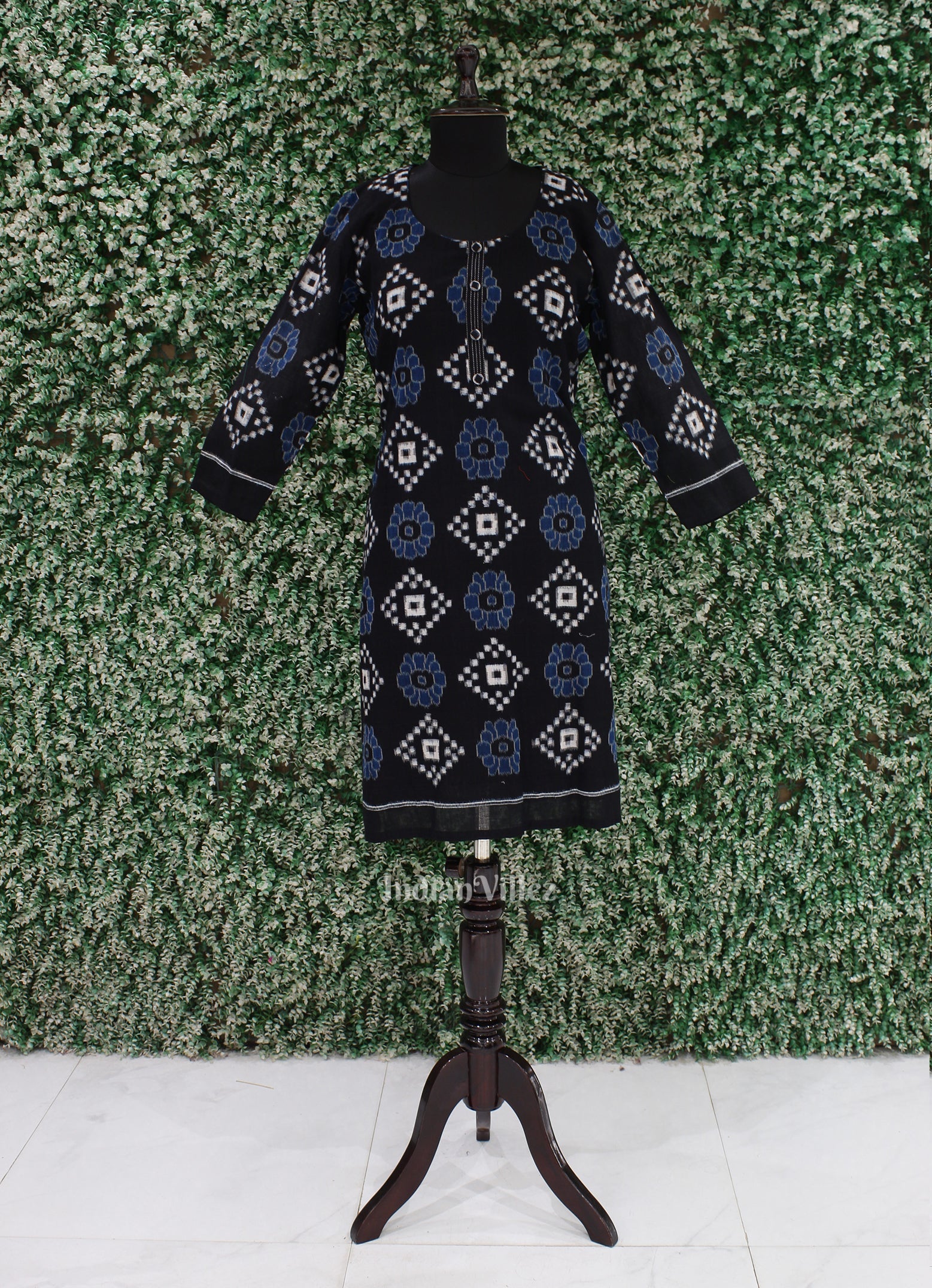 IndianVillèz Black Sambalpuri design Odisha Ikat Designer Cotton Kurti for Women