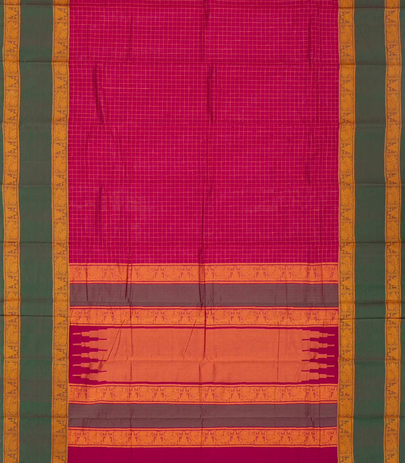 RmKV Pink Handloom Kanchi Cotton Saree With Green Border - view 2