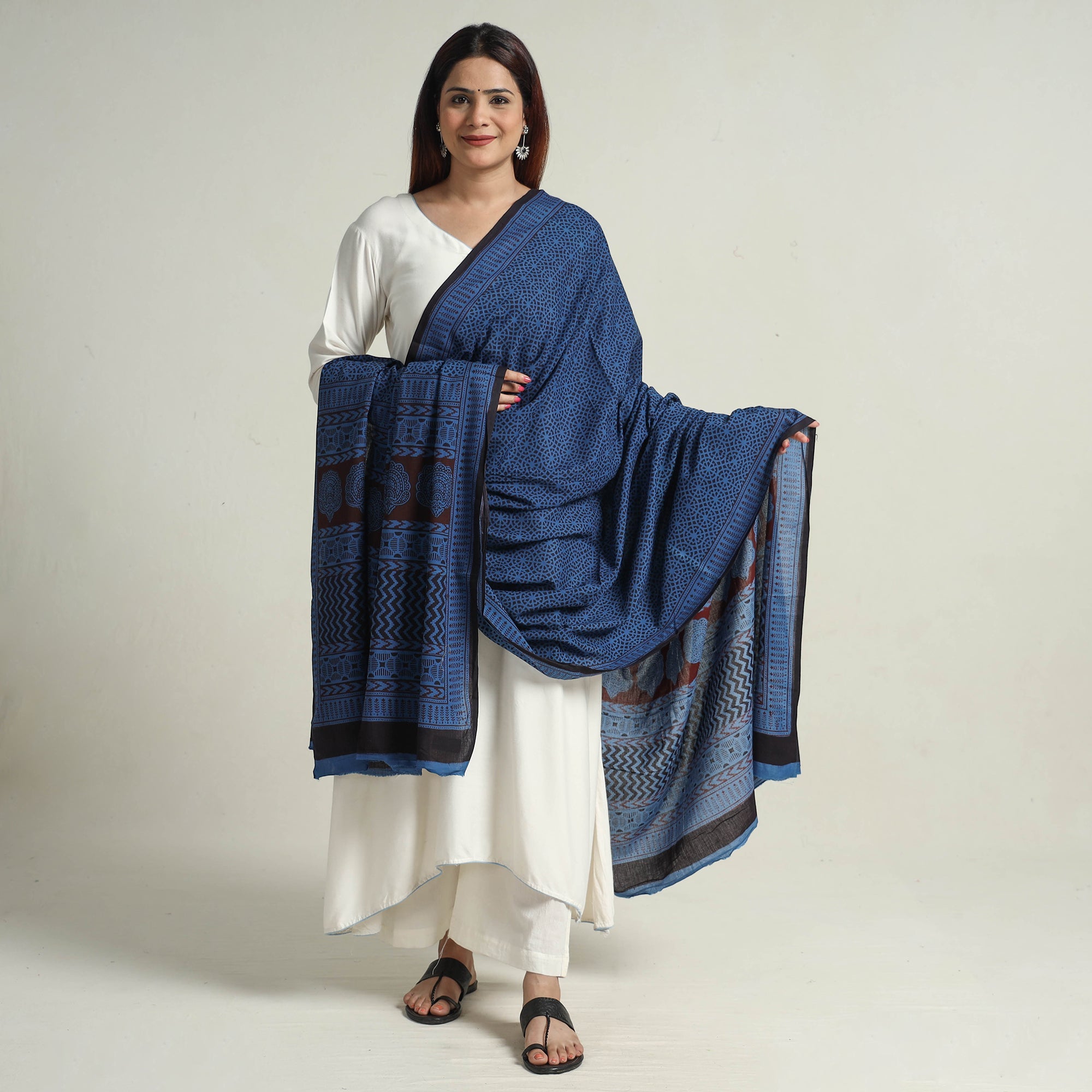 BAGH PRINTS BY MOHAMMED RAFIK KHATRI Blue - Block Printed Natural Dyed Cotton Bagh Dupatta 04 - view 2
