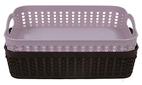 Kuber Industries Plastic 2 Pieces Multipurpose Storage Basket Set (Grey & Black)-CTKTC025419