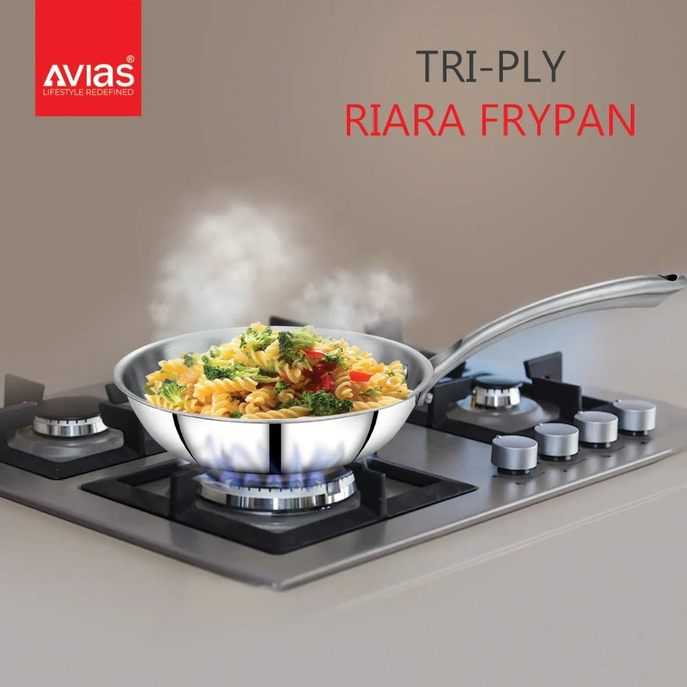 AVIAS Stainless steel Tri-Ply Riara (Tasla 20cm + Tasla 22cm + Frypan 22cm + Tope 14cm + Tope 16cm) | Induction Compatible | Silver | Set of 5 Pcs - view 3