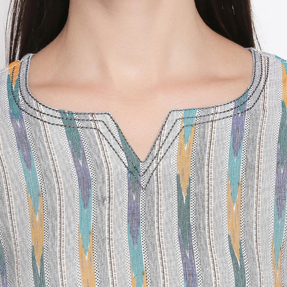 Peachmode Grey Printed Pure Cotton Top - view 3