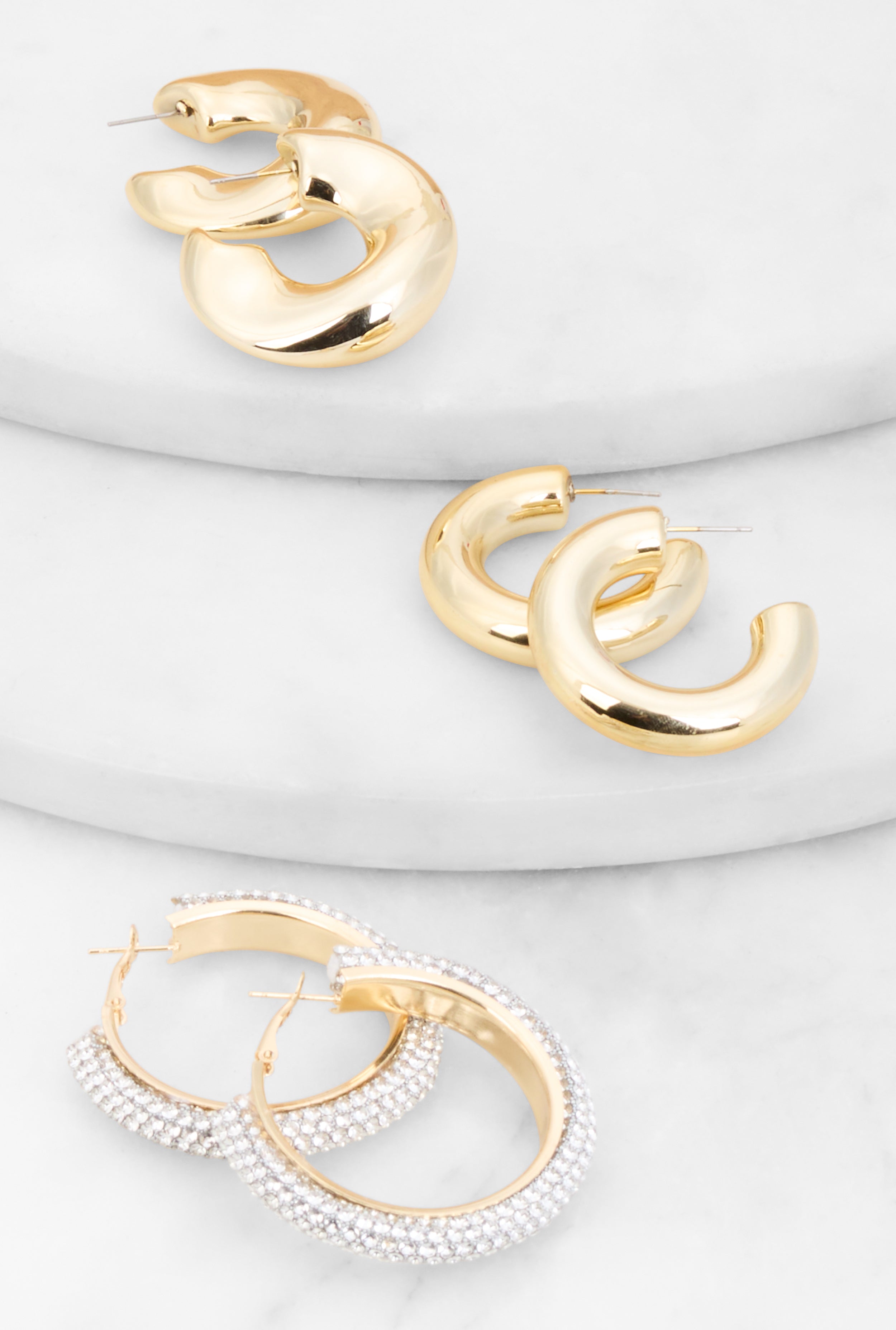 Rainbow Shops Rhinestone Studded Chunky Hoop Earring Trio