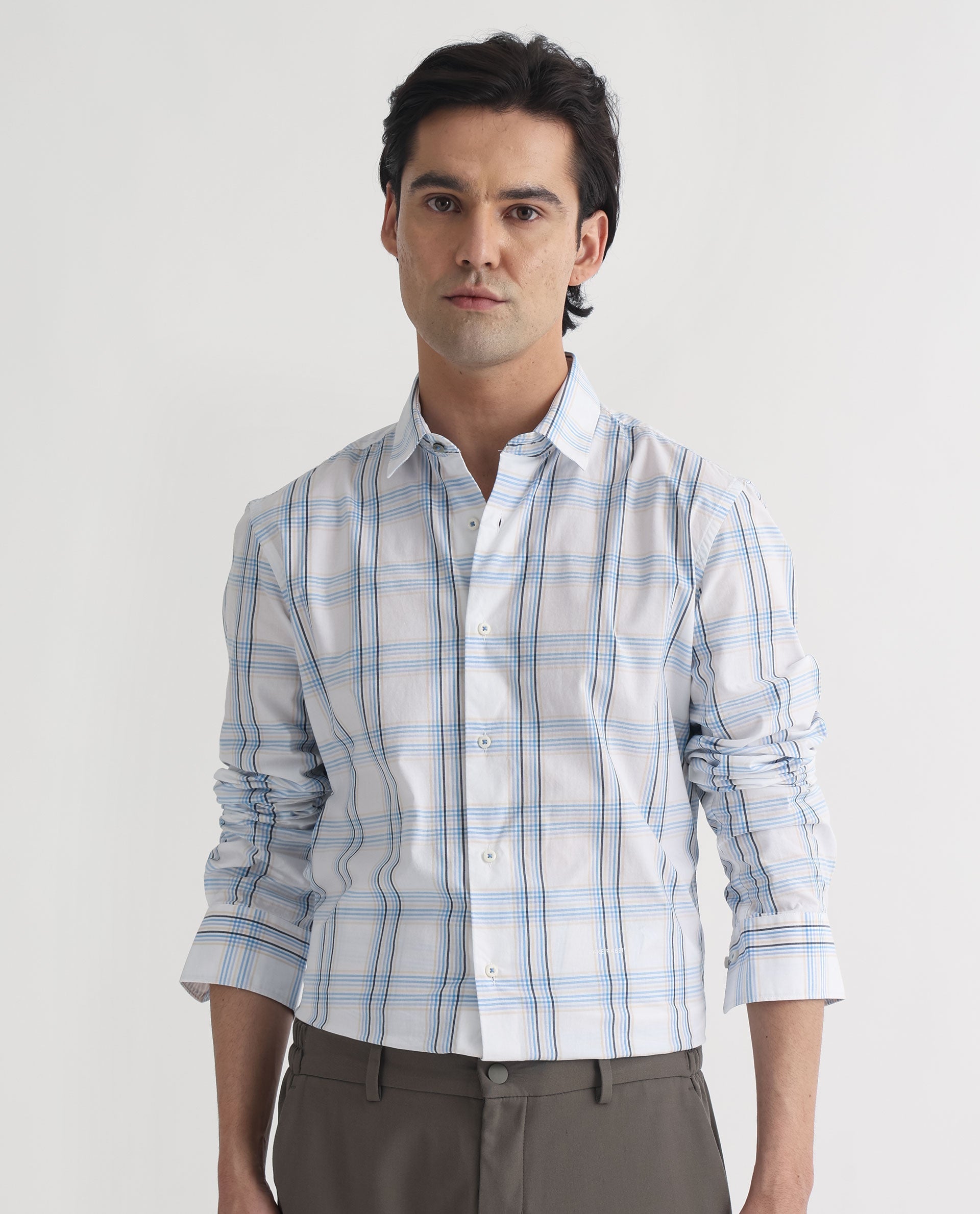 Rare Rabbit Men's Turvo White Cotton Fabric Full Sleeves Checks Shirt - view 8