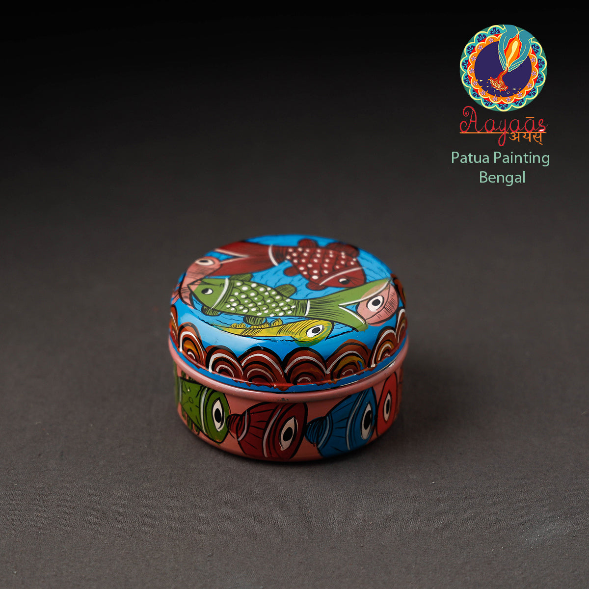 AAYAAS Bengal Patua Handpainted Stainless Steel Multi Utility Container