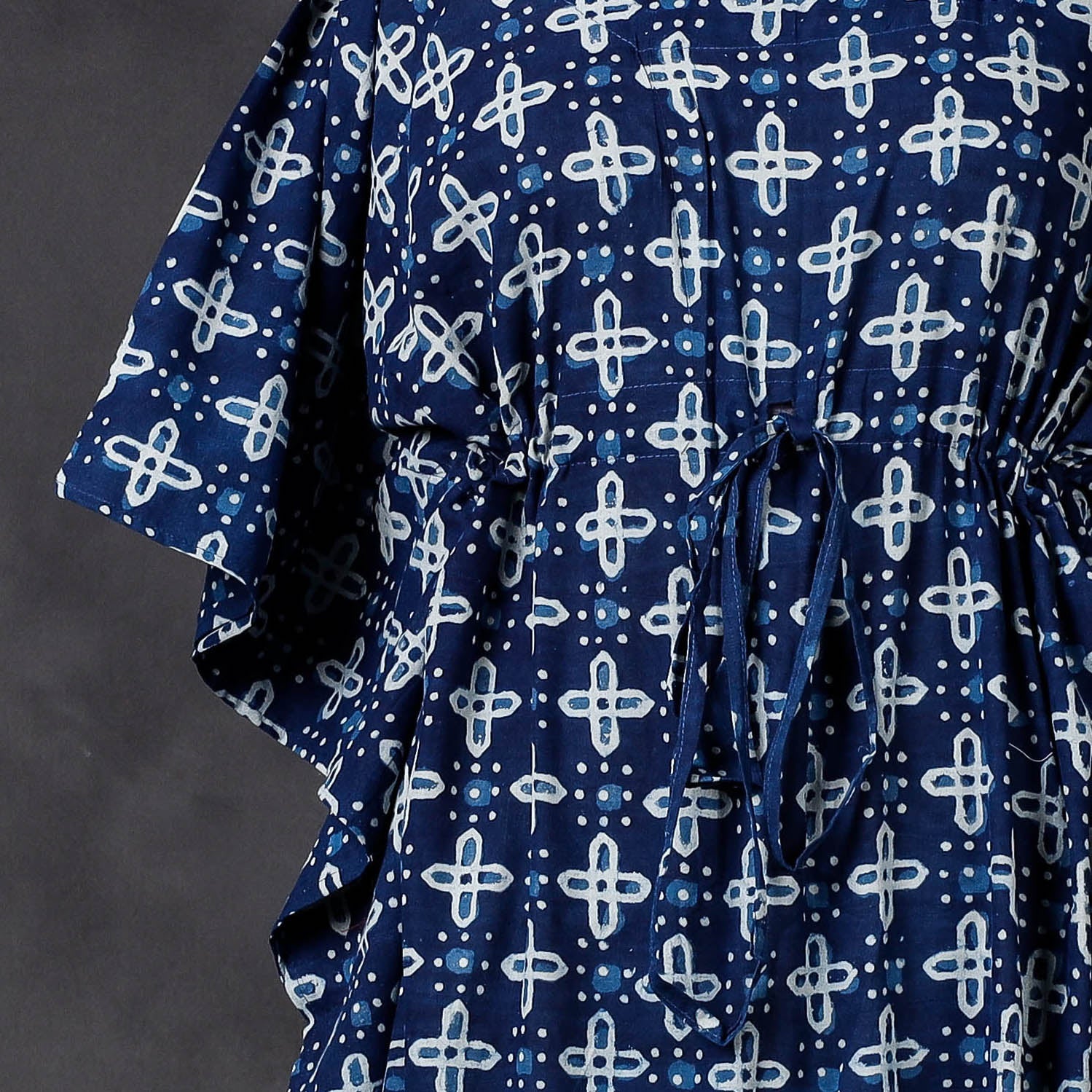 KACHCHH JI CHHAAP Blue - Hand Block Printed Cotton Kaftan with Tie-Up Waist (Long) - view 3