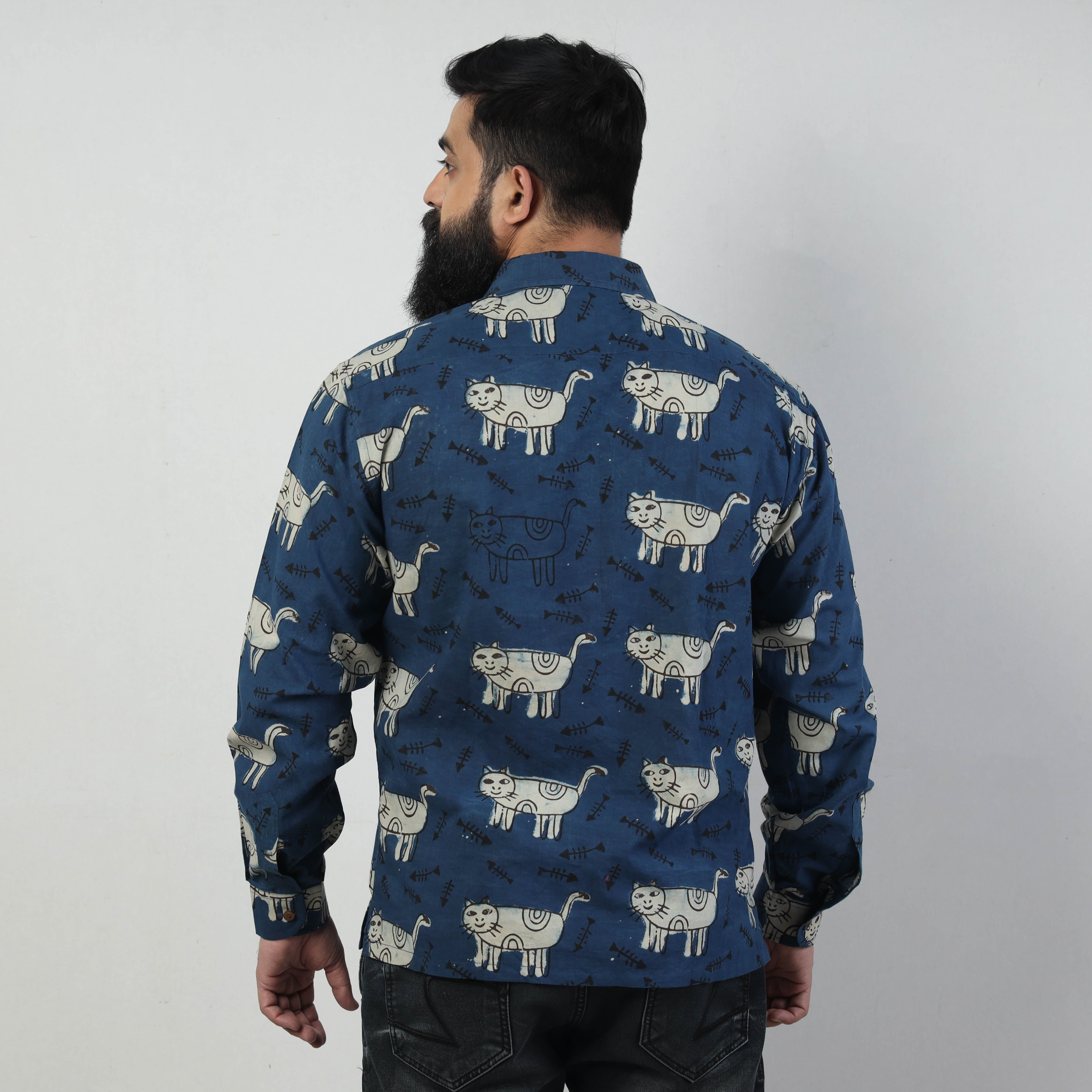 BINDAAS UNLIMITED Blue - Bindaas Block Art Printed Cotton Men Full Sleeve Shirt - view 5