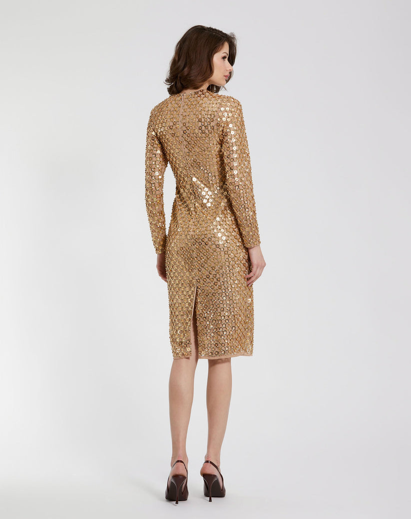 Mac Duggal 94123 Short Beaded Long Sleeve Fitted Midi Dress - view 2