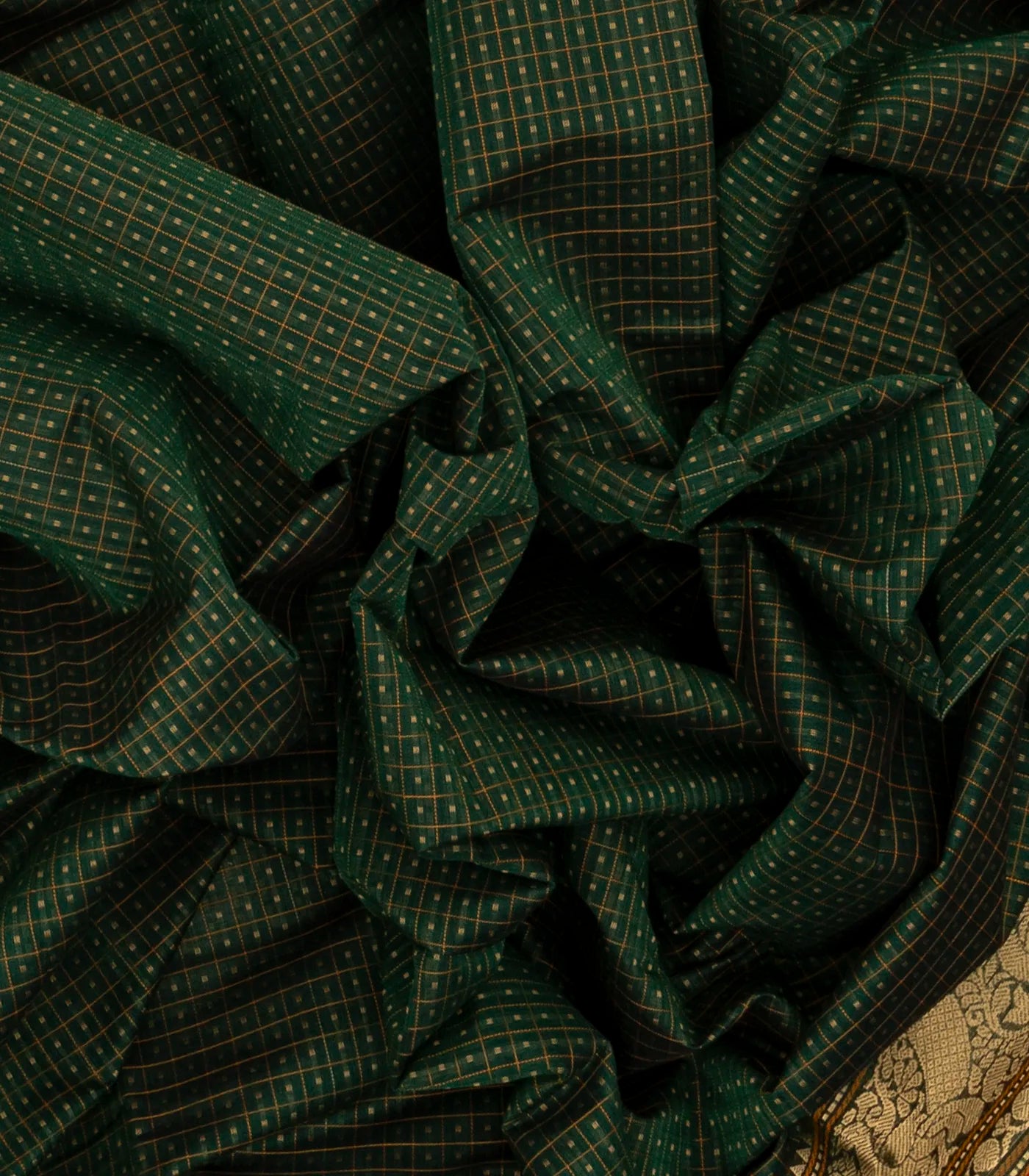 RmKV Dark Green Handloom Kanchi Cotton Saree With Checks - view 3
