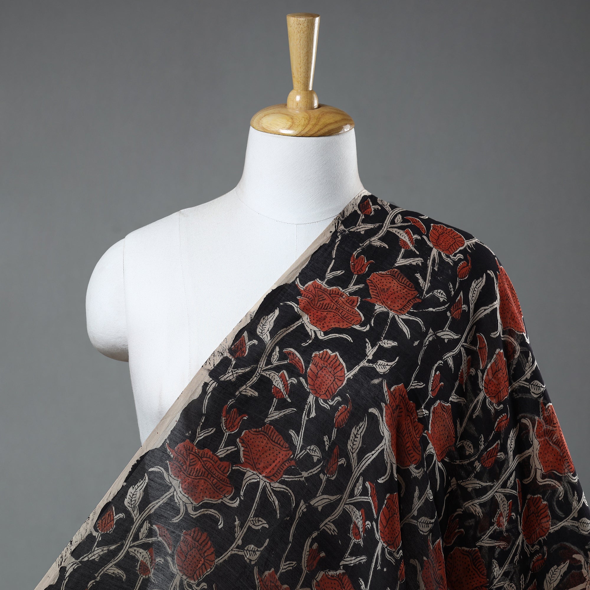 BAGRU DABU PRINTS Black - Dabu Bagru Block Print Chanderi Silk Fabric 04