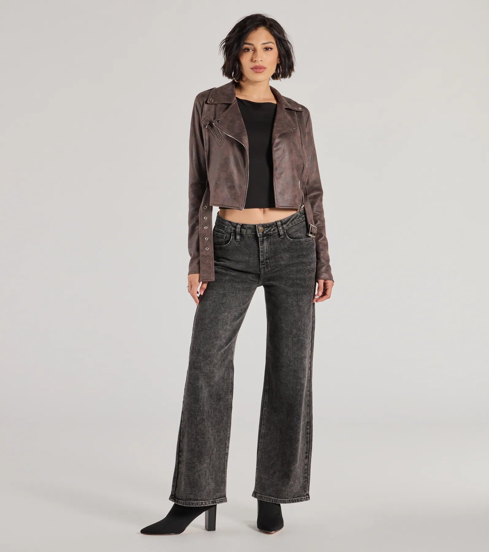 Windsor Cool Vibes Only Faux Suede Belted Moto Jacket - view 3