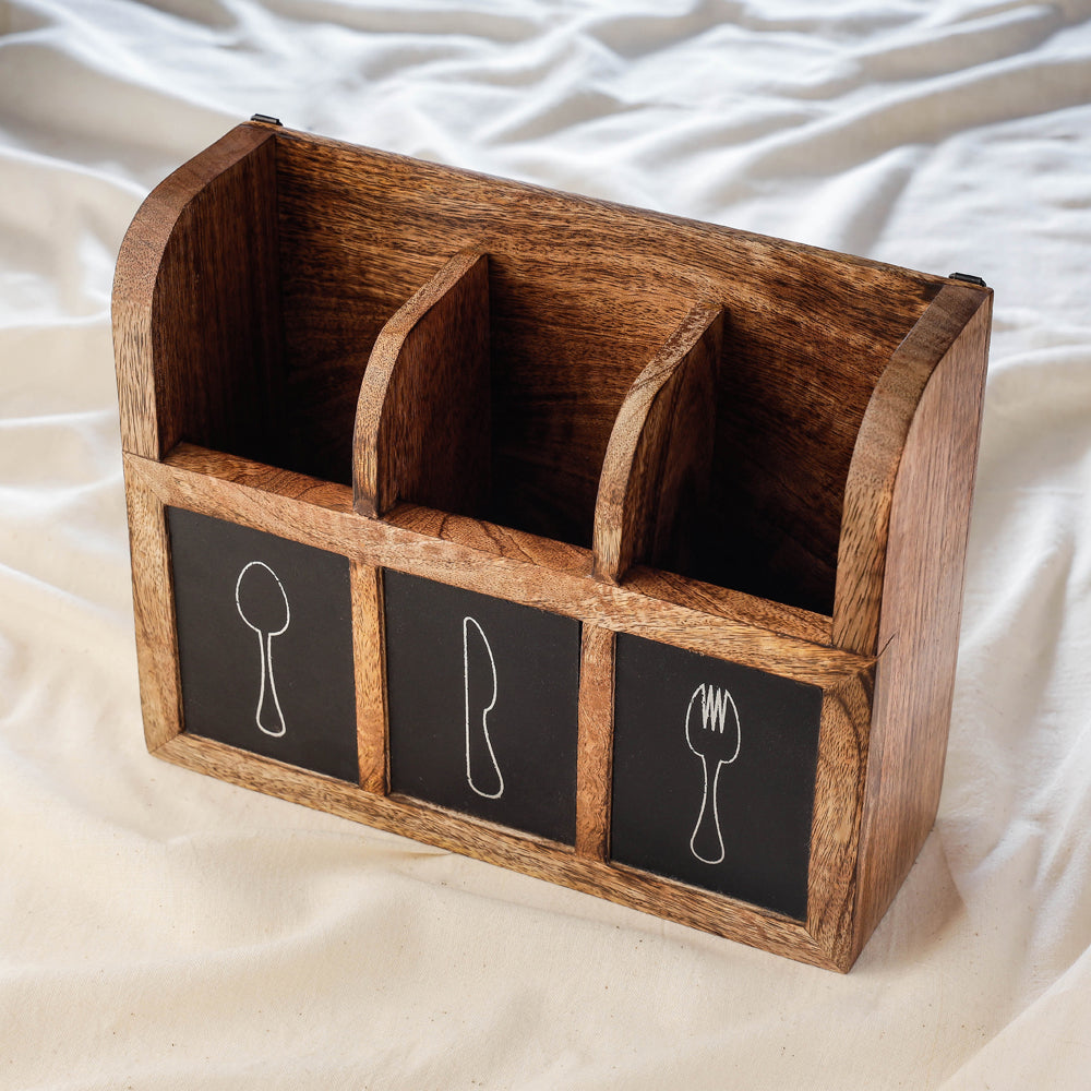 HAVELI CHRONICLES Brown - Handcrafted Mango Wooden Kitchen Tool Holder