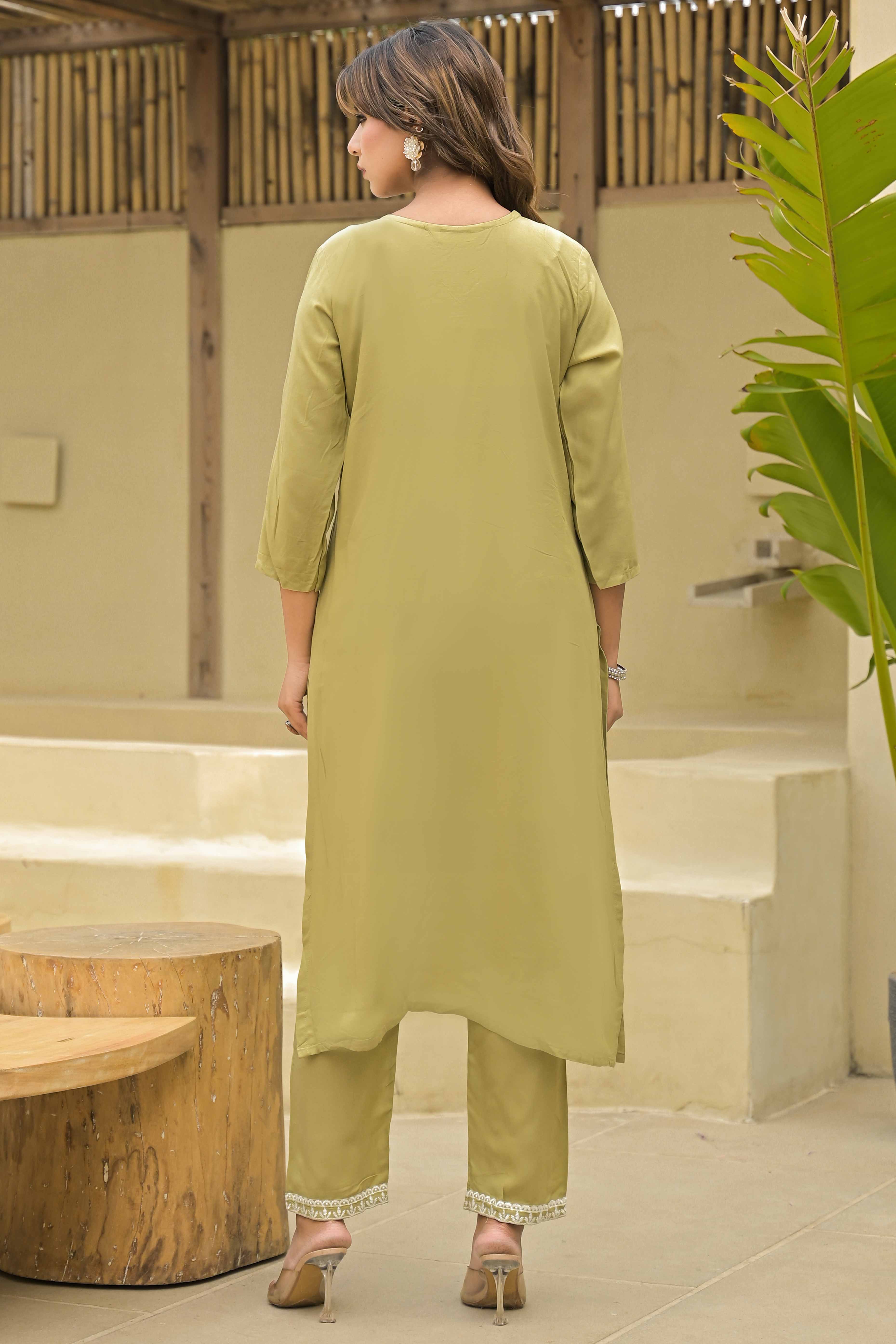 Peachmode Light Chikoo Floral Embroidered Rayon Salwar Suit - view 7