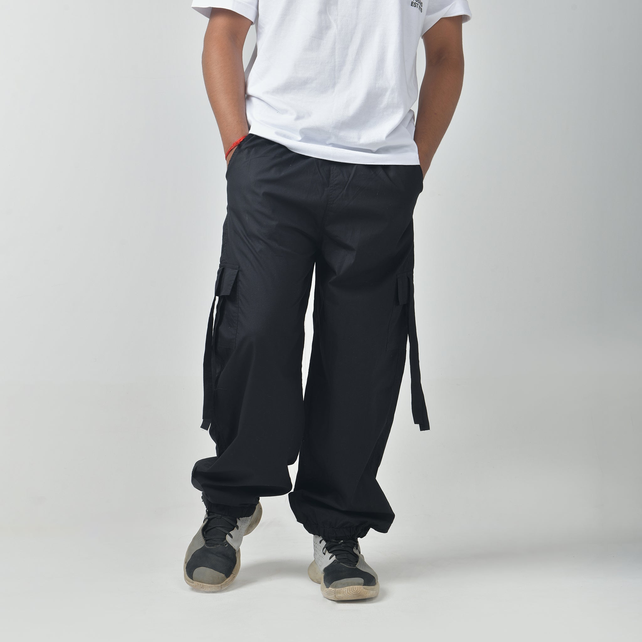 Baddie Black Cargo Parachute Pants