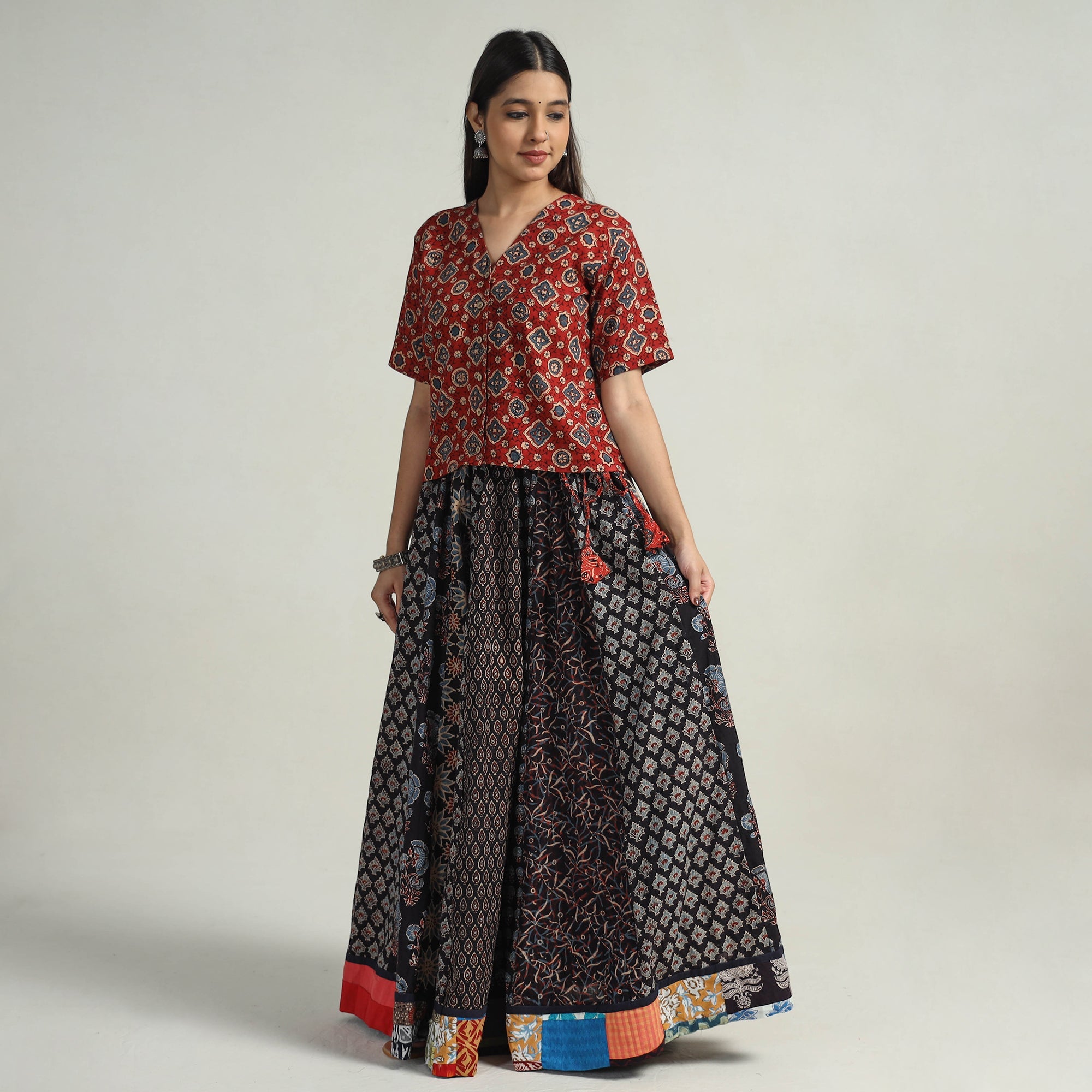 NOORI BAZAR Black - Kutch Block Printed 24 Kali Cotton Long Skirt 02